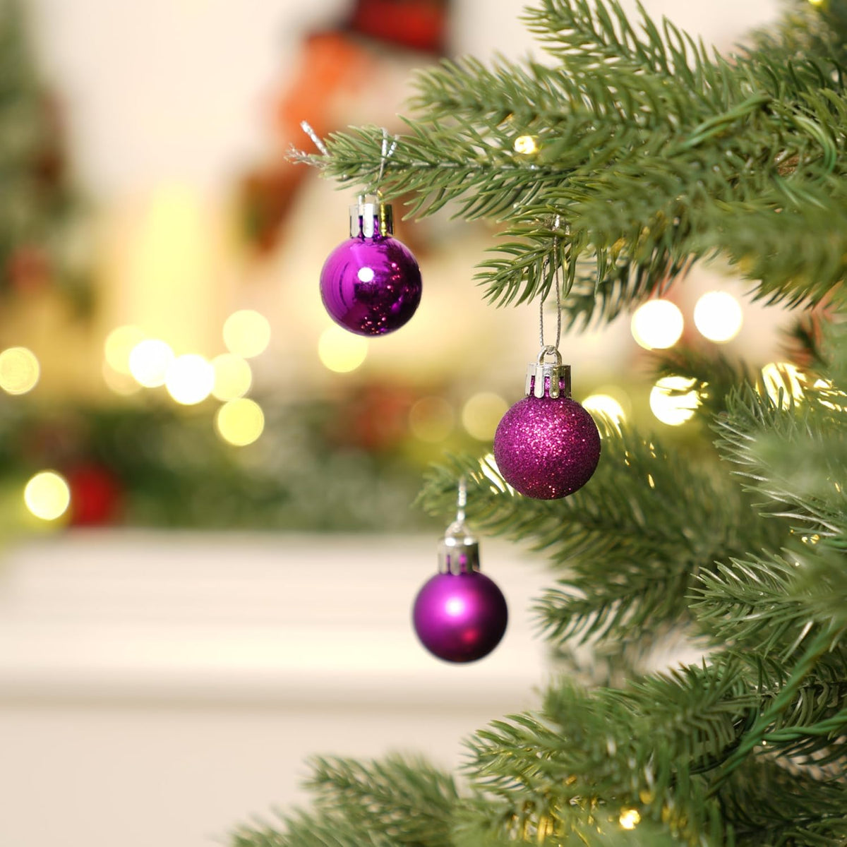 XmasExp 24ct Mini Christmas Ball Ornaments Shatterproof Christmas Ornaments Set Decorations for Xmas Tree Balls 30mm/1.18" (Purple)