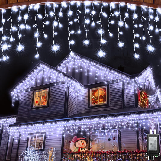 810LED 82ft Christmas Lights, 180Drops 12 Modes Cool White Christmas String Lights Outdoor Dimmable, Waterproof Christmas Decoration Fairy Lights with Timer for Indoor Eaves Party Patio Window Fence