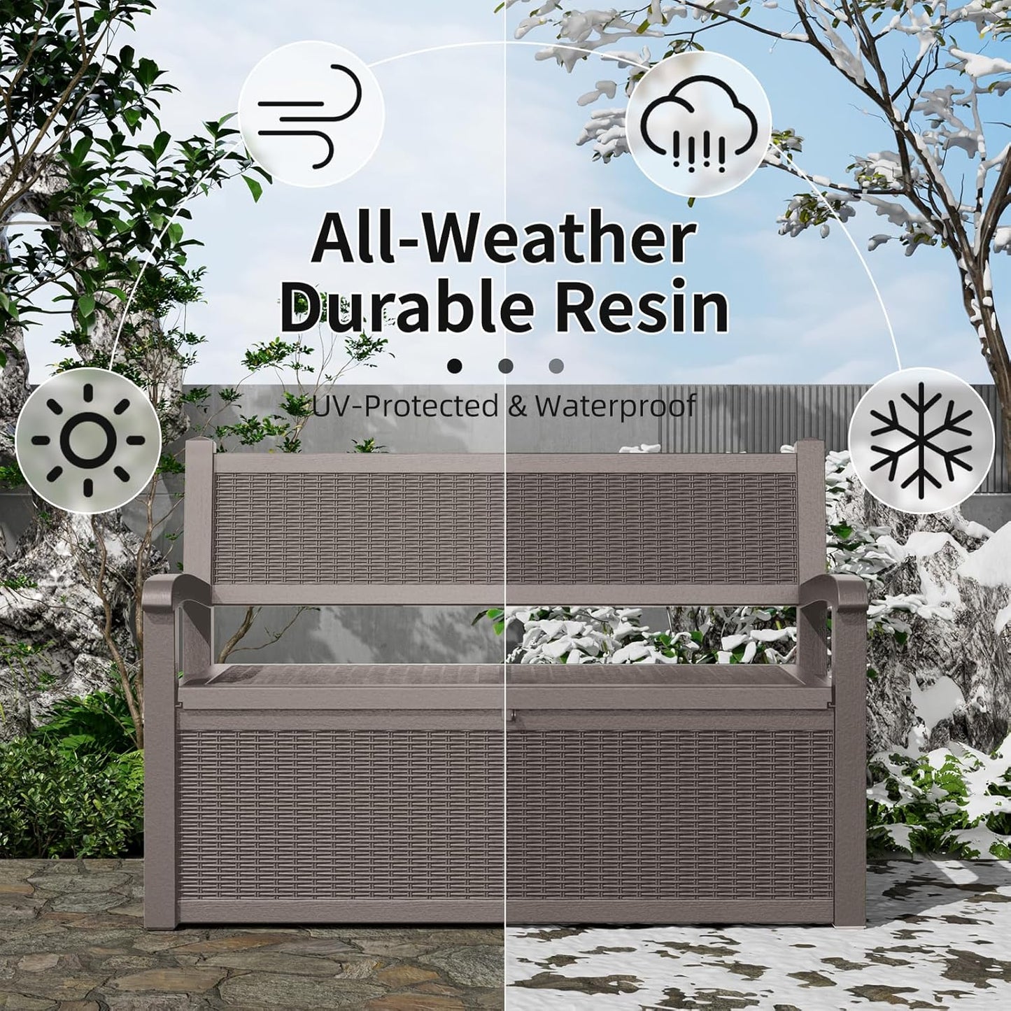 DRATO 75 Gallon Storage Bench Deck Box Outdoor Indoor,Lockable Durable All-Weather Seating with Hidden Storage,Deck Storage for Garden, Pool, Patio,Gray