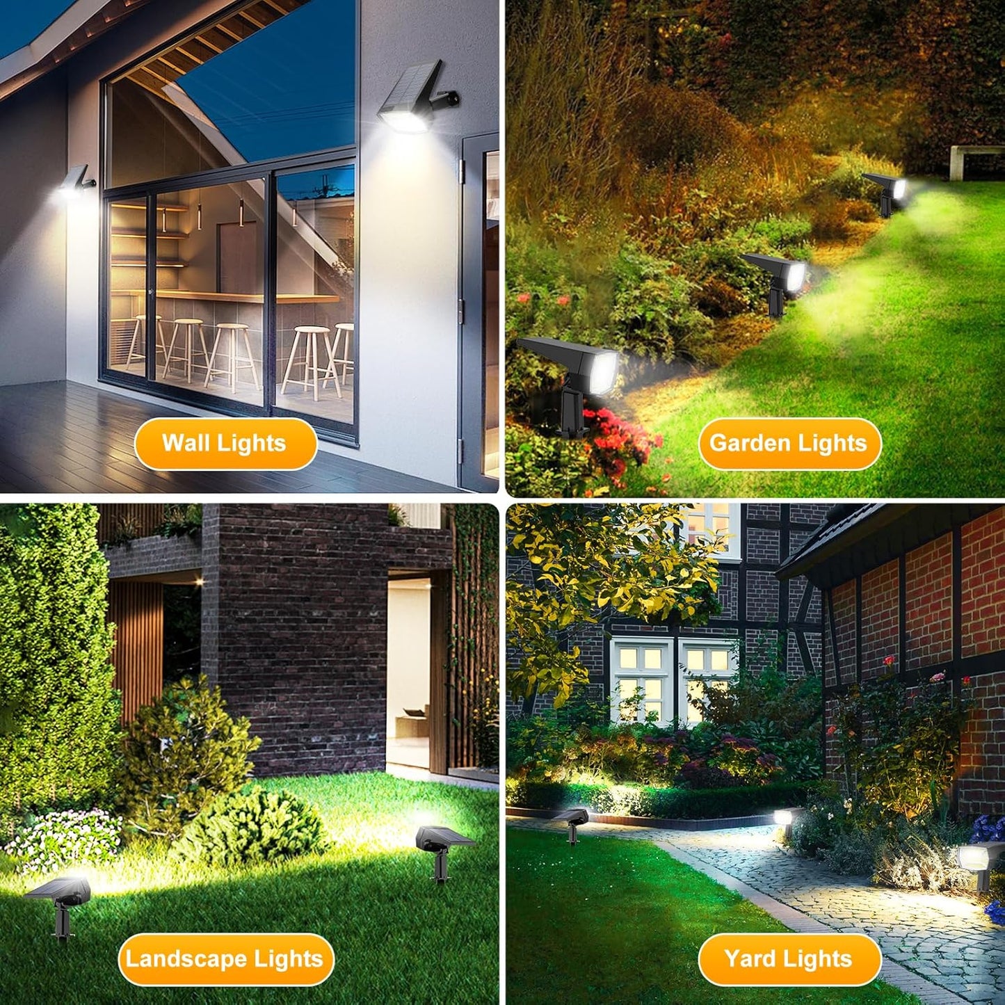 Fabrito 72 LEDs Solar Spot Lights Outdoor Waterproof, 3 Modes Landscape Spotlights, Dusk to Dawn Solar Powered Flood Wall Lights for Outside, Solar Garden Lights for Yard Porch 10 Pack (Cool White)