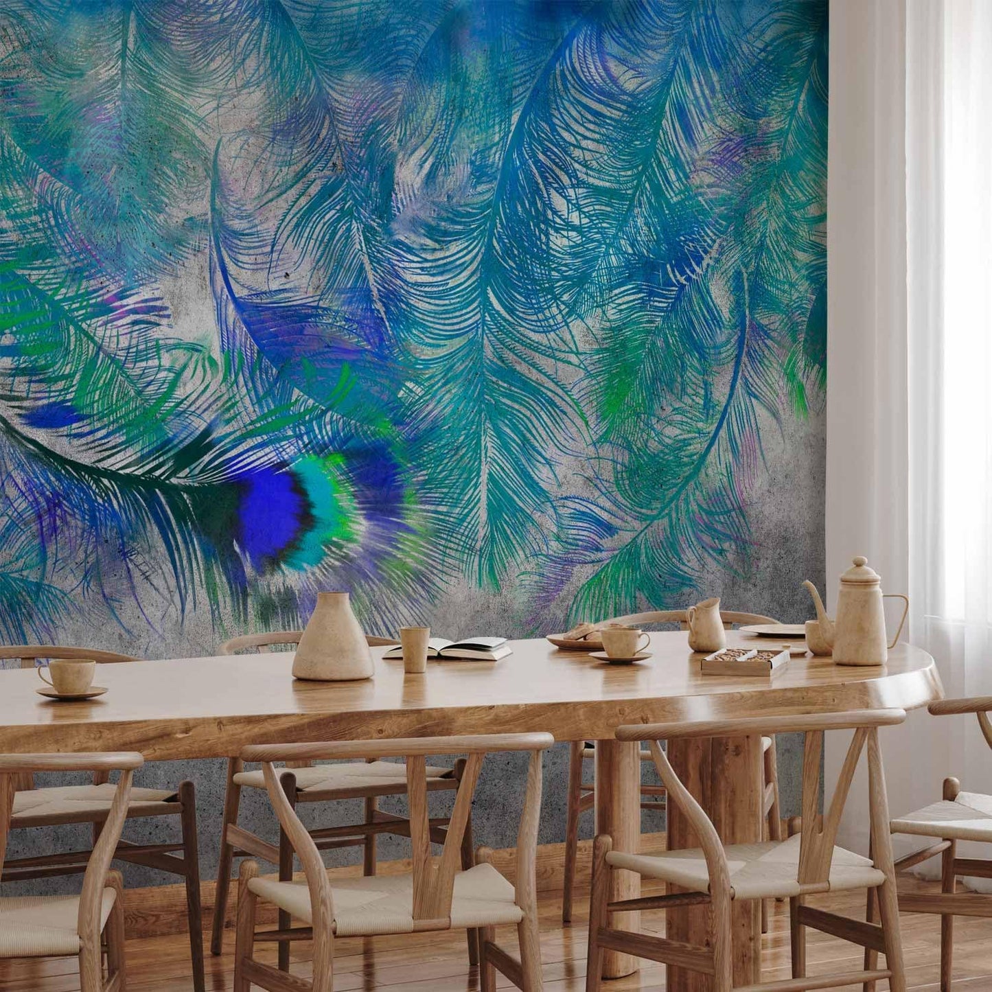 artgeist Premium Wall Mural Cement Feather 197x138 in - Non-Woven Wallpaper Fleece Wall Decor Photo Print Picture Image Design Landscape Colorful Abstract n-A-1488-a-a