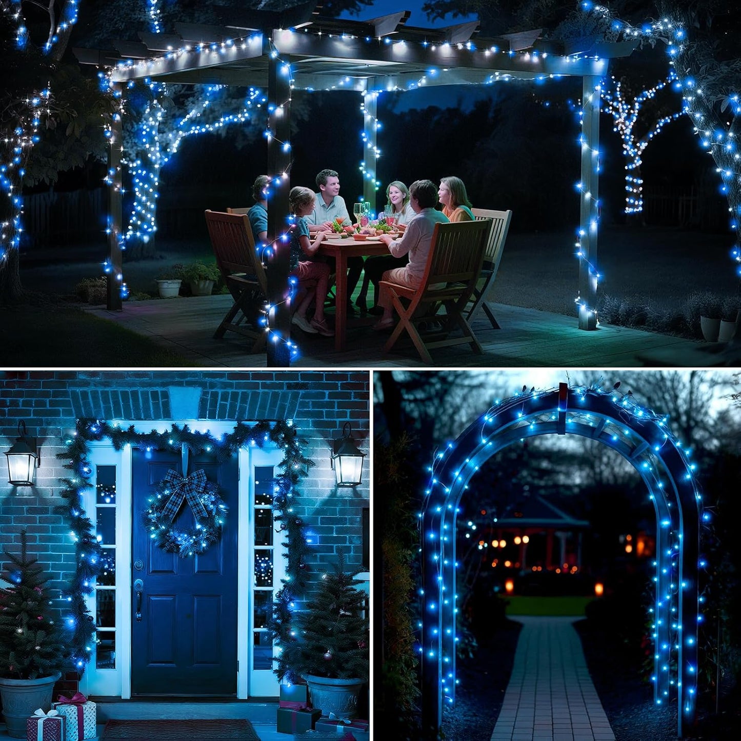 4 Pack Solar String Lights Outdoor - 320LED 132FT Solar Fairy Lights Waterproof 8 Modes, Copper Wire Solar Powered Twinkle Lights for Outside Tree Garden Christmas Wedding Party Decor, Blue White