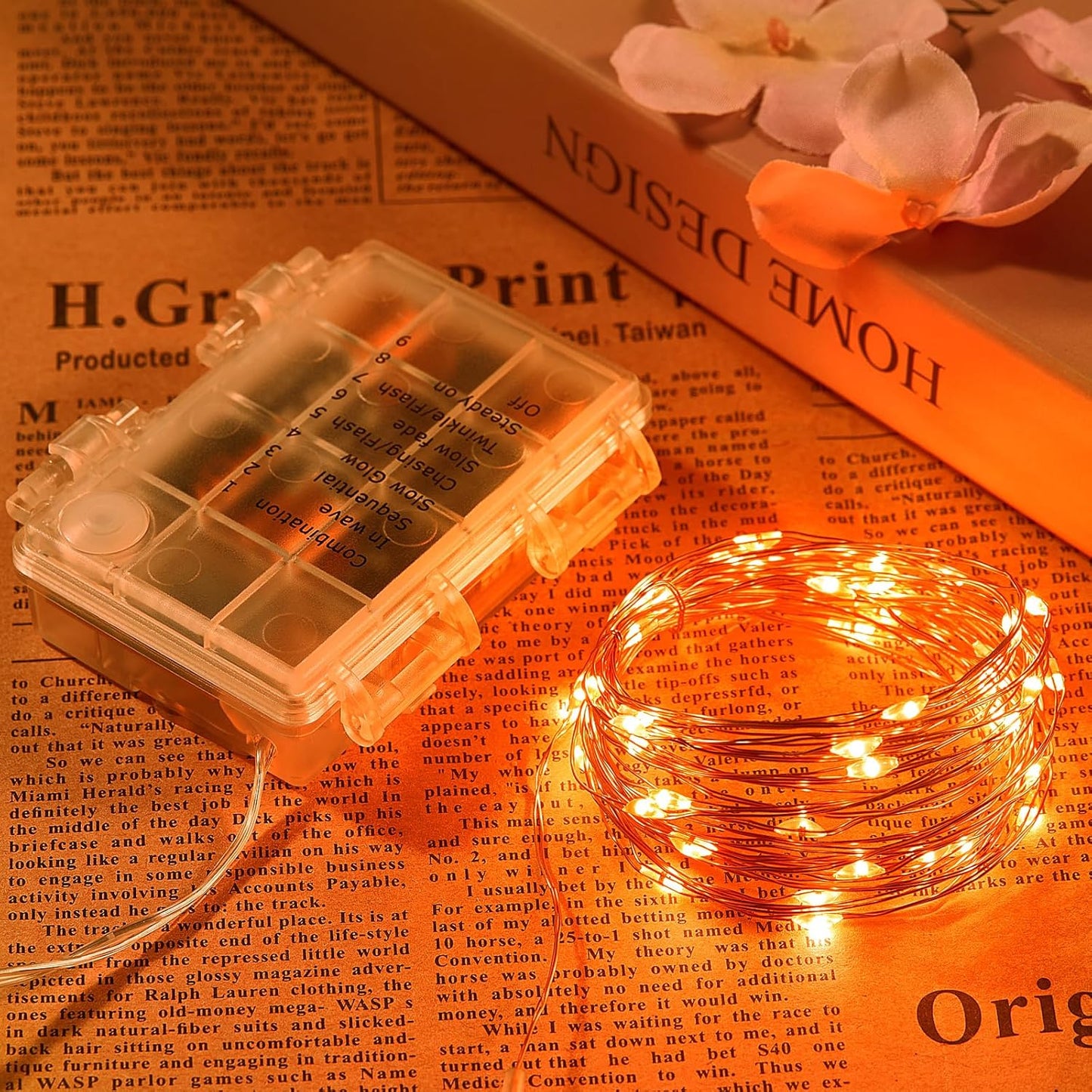 2 Pack 65.6 Ft. Battery Operated Outdoor String Lights with Remote & Timer, LED Orange Fairy Lights, Waterproof Twinkle Lights for Bedroom, Dorm, Mason Jar, Wedding, Party, Christmas