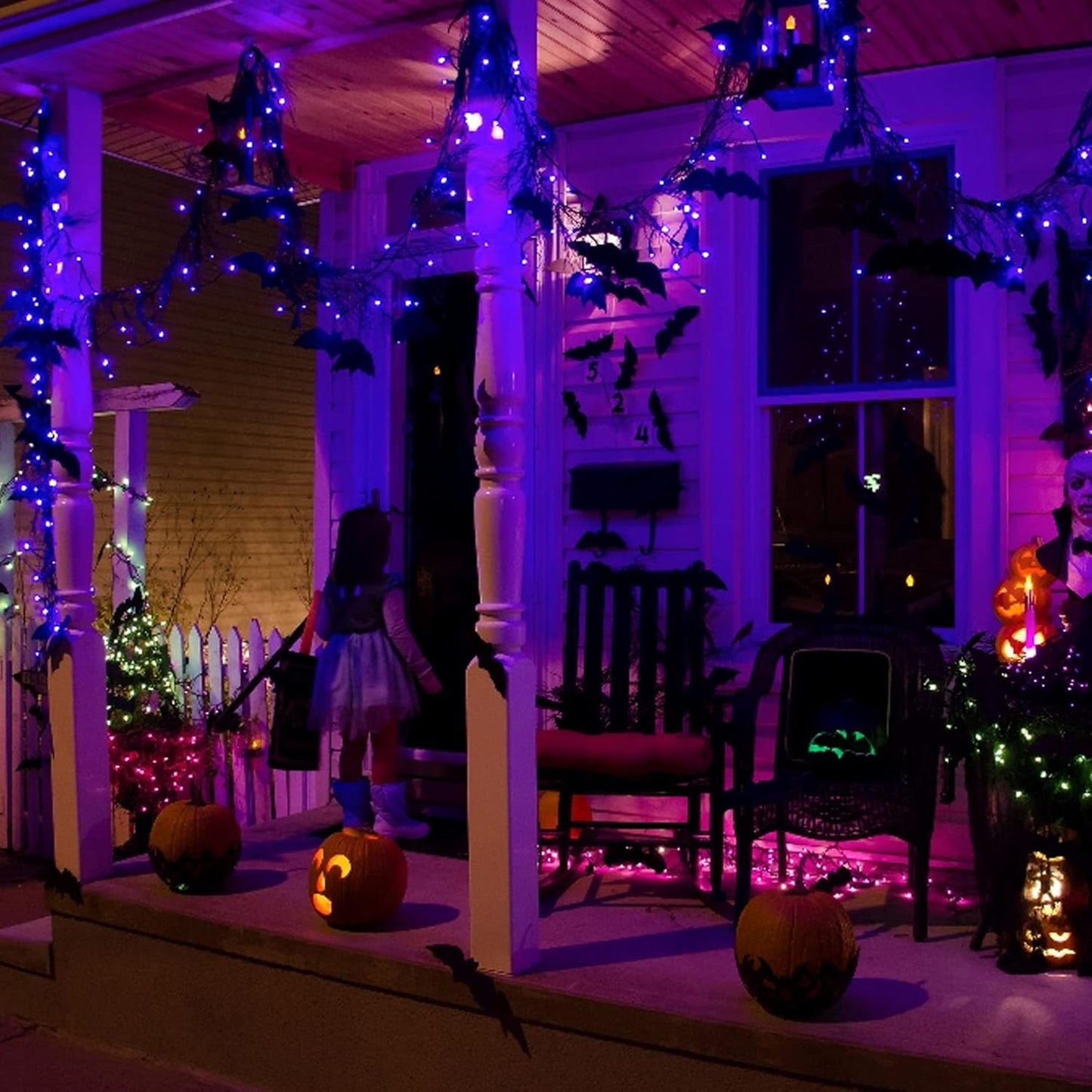Dazzle Bright Purple Fairy String Lights, 4 Pack Total 80FT 240LED Copper Wire Battery Operated Waterproof Lights, Halloween Decorations for Indoor Home Outdoor Patio Yard Party Decor