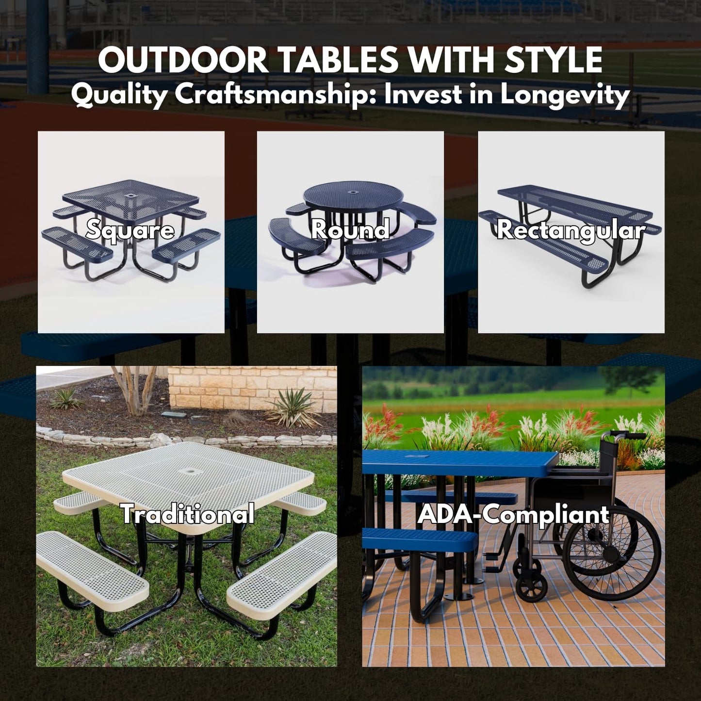 Coated Outdoor Furniture Heavy-Duty Portable Outdoor Kids Table with Umbrella Hole, Expanded Metal Kids Picnic Table, Commercial-Grade, Made in America (46 In, Round, Childrens, Red)