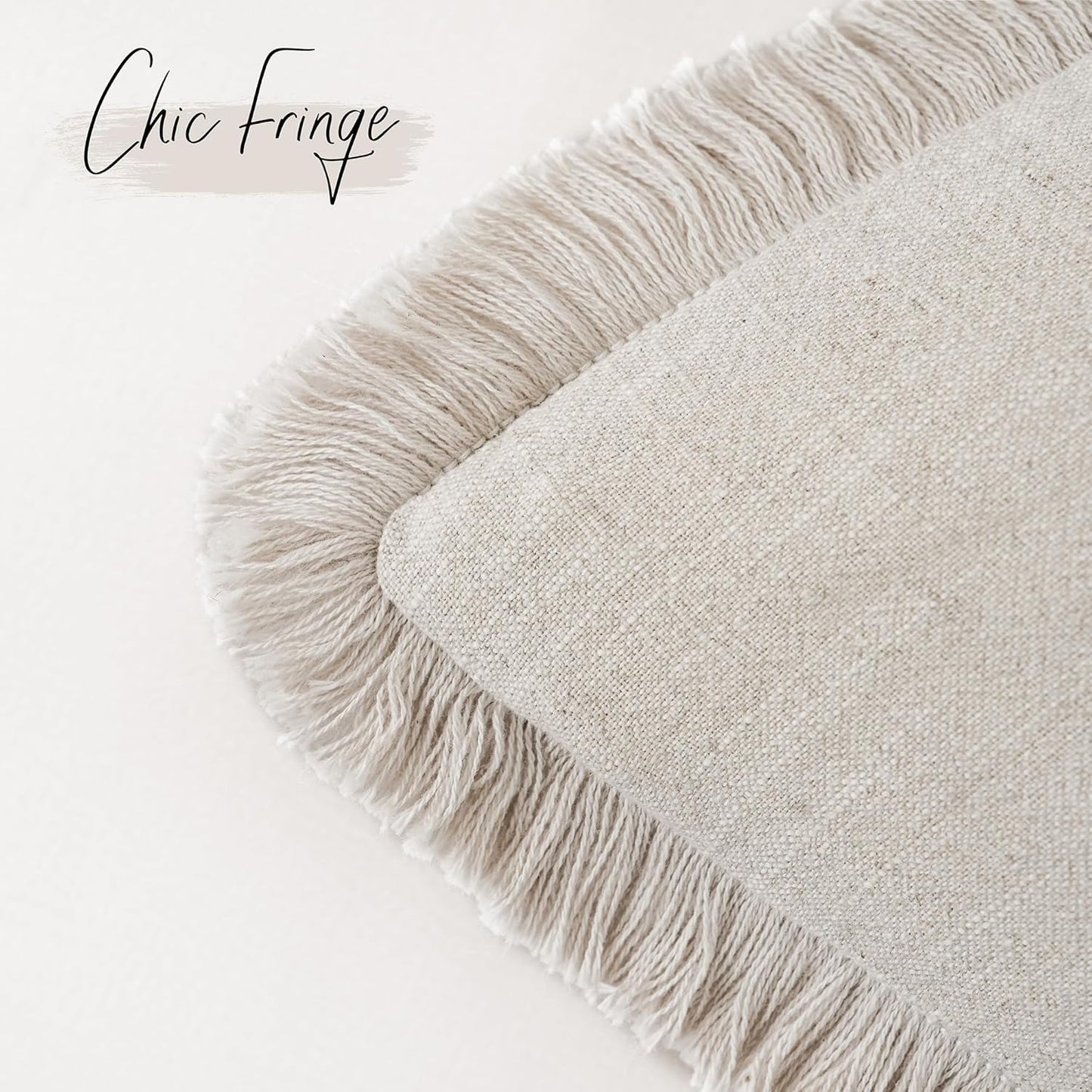 Foindtower Set of 2 Decorative Linen Fringe Throw Pillow Covers Cozy Boho Farmhouse Cushion Cover with Tassels Soft Accent Pillowcase for Couch Sofa Bed Living Room Home Decor, 16×16 Inch, Beige