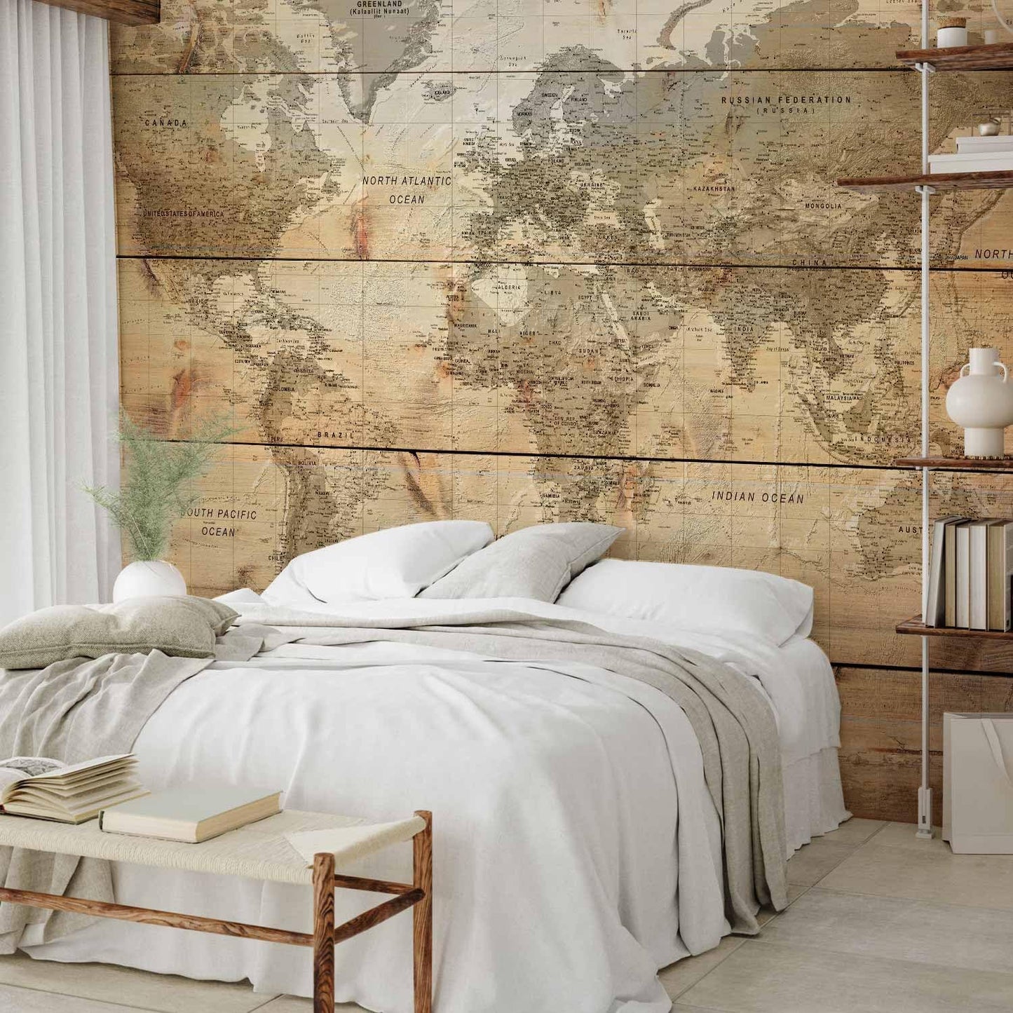 artgeist Premium Wall Mural World Map 118x83 in - XXL Non-Woven Wallpaper Fleece Wall Decor Photo Print Picture Image Design Home Map of The World k-A-0218-a-a