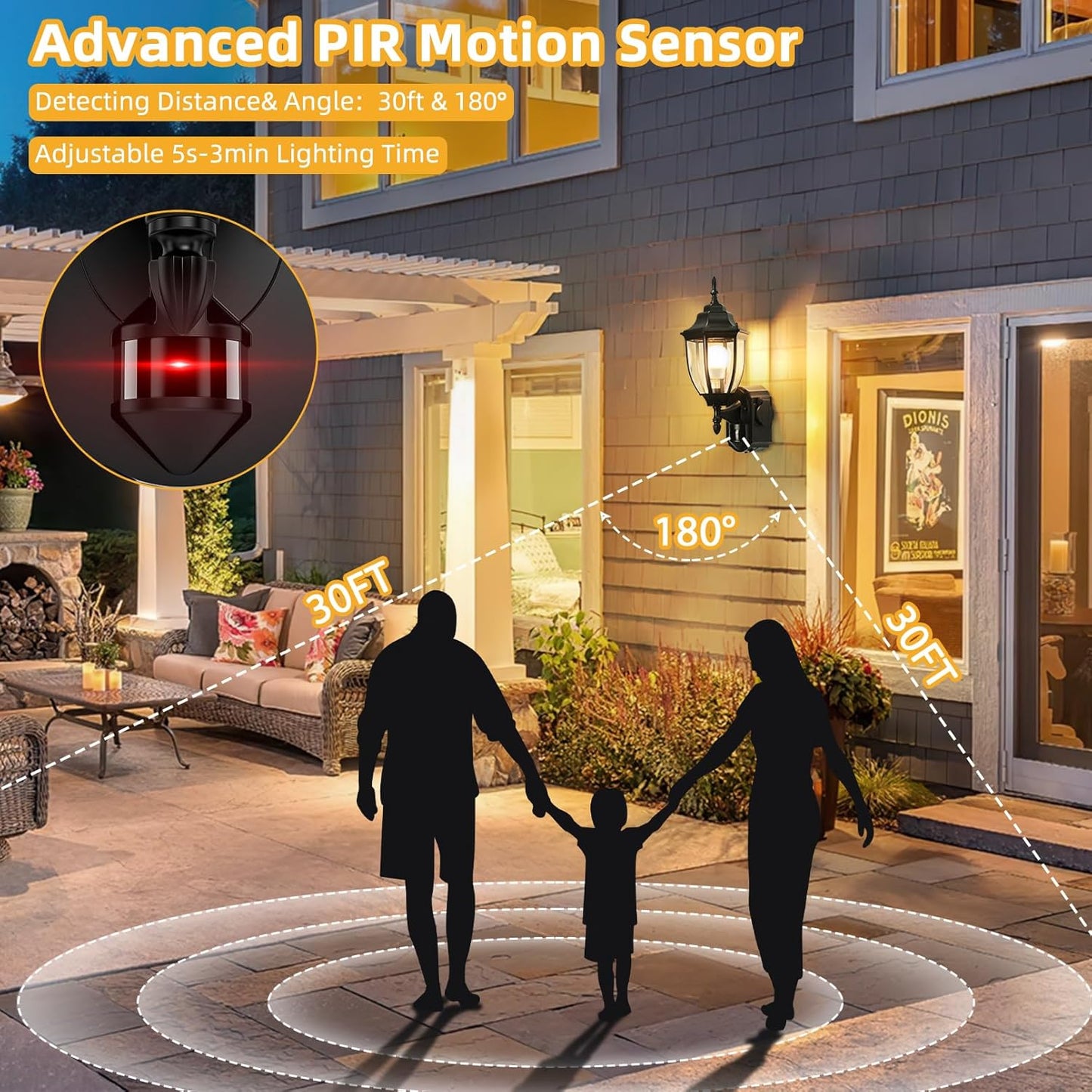 2 Pack Porch Lights Outdoor with Outlet, Motion Sensor Outdoor Wall Lights, Updated Dusk to Dawn Exterior Lighting Fixtures Waterproof Anti-Rust Aluminum Outside for House Entryway Garage, Black