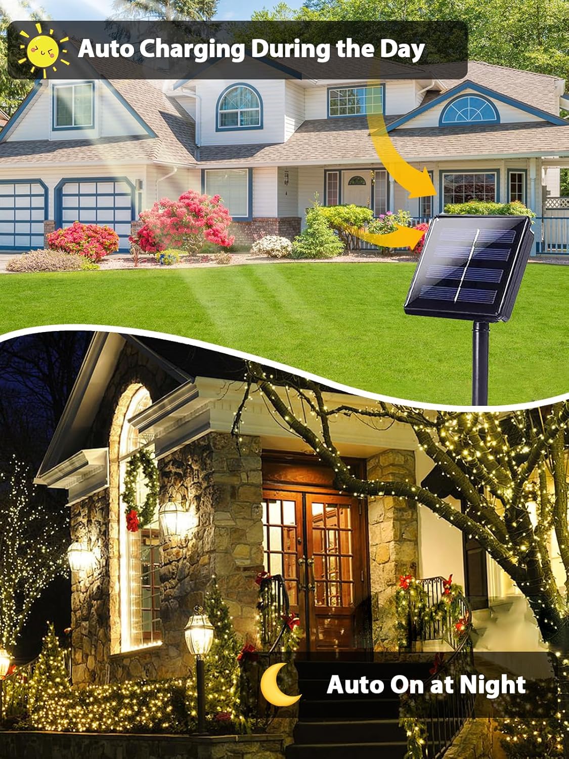 6 Pack 600 LED Solar String Lights for Outside, Solar Christmas Lights Outdoor with 8 Lighting Modes, Waterproof Green Wire Solar Powered Tree Light for Xmas Party Yard Garden Decorations (Warm White)