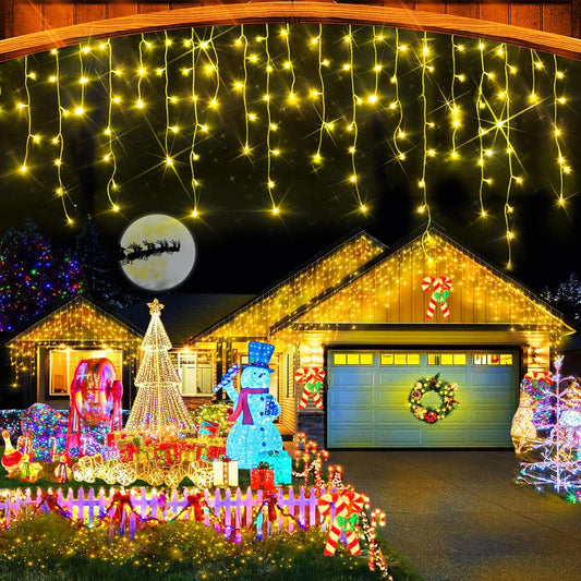 Christmas Lights Outdoor, 164FT 1600 LED Ice Lights for Outside with 320 Drops, 8 Modes Timer Memory Function, IP44 Waterproof Ice String Lights for Christmas Party Eaves Yard Decor (Warm White)