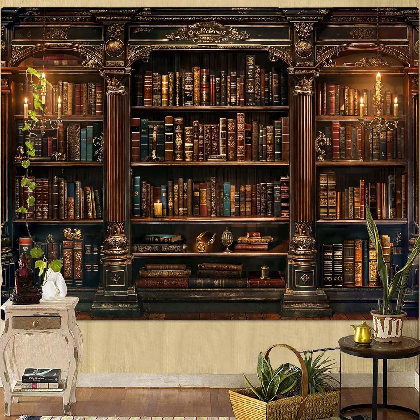 Accnicc Vintage Bookshelf Tapestry Medieval Art Book Tapestries Wall Hanging Gothic Dark Academia Retro Library Backdrop Tapestry for Bedroom Living Room Dorm Study Classroom 80× 60 inch