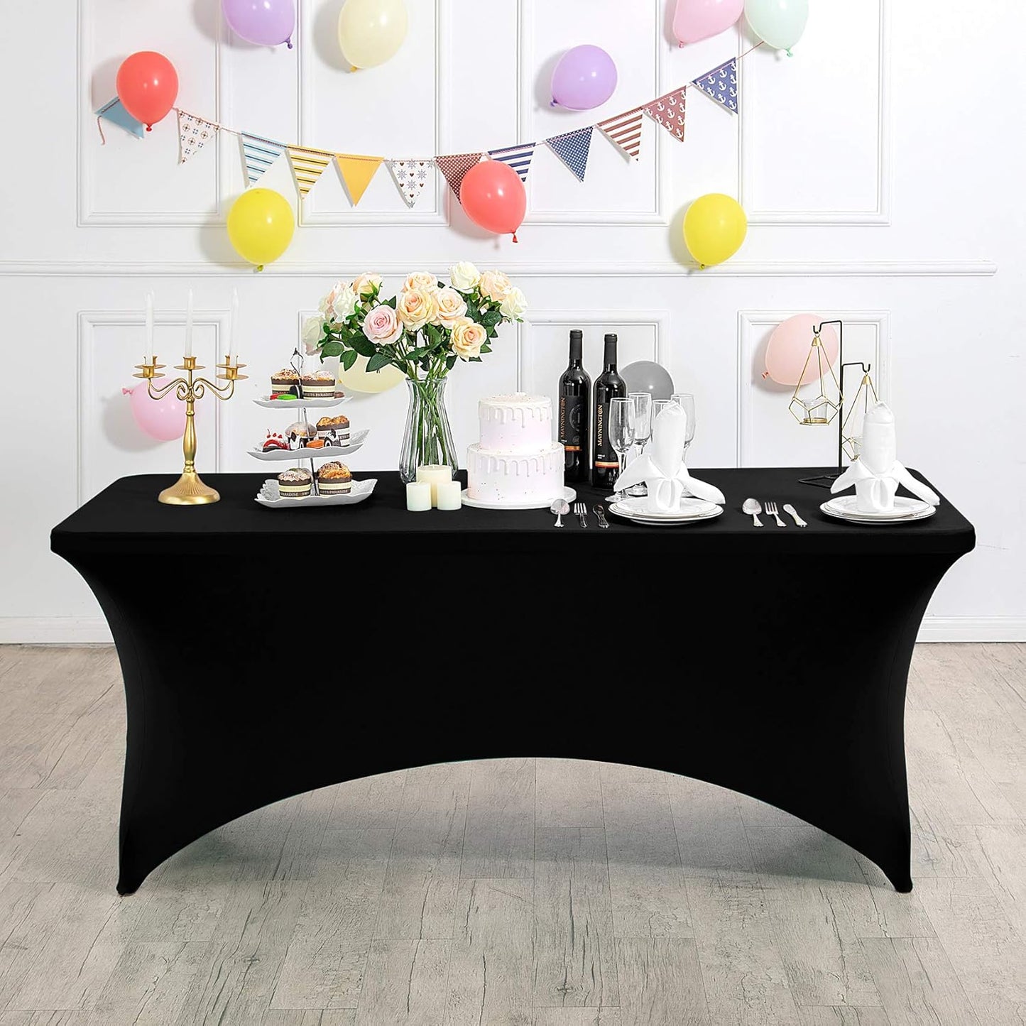 2Pack Spandex Table Cover for 6Ft or 4fT or 8ft Table Universal Fitted Stretch Tablecloth for Party, Banquet, Wedding and Events-Black