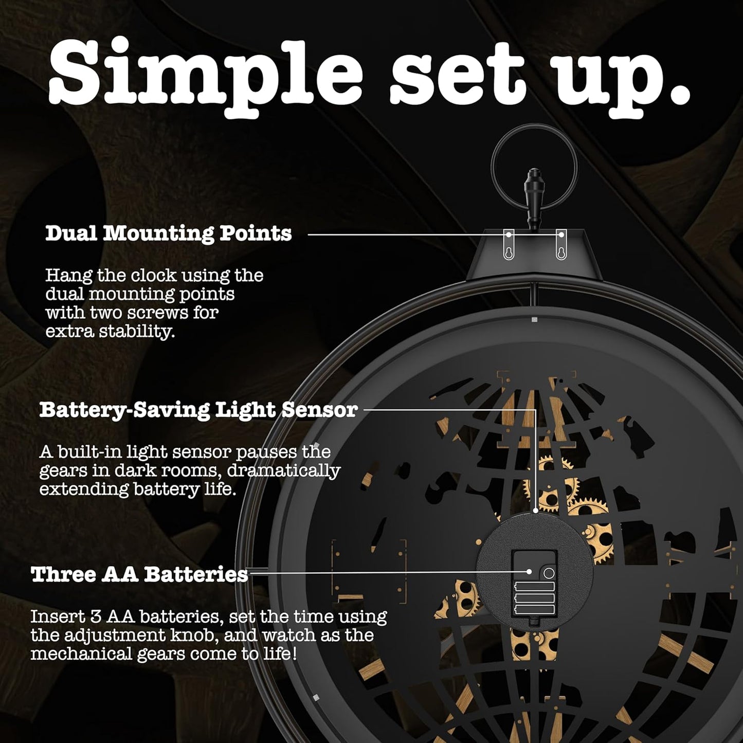 Rustic Farmhouse Gear Wall Clock – Vintage Iron Frame (24”)