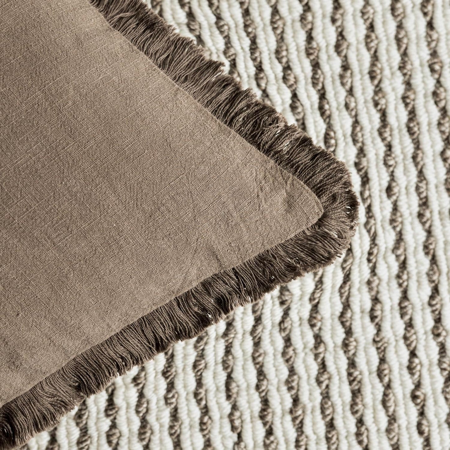 Foindtower Set of 2 Decorative Linen Fringe Throw Pillow Covers Cozy Boho Farmhouse Cushion Cover with Tassels Soft Accent Pillowcase for Couch Sofa Bed Living Room Home Decor, 26×26 Inch, Light Brown