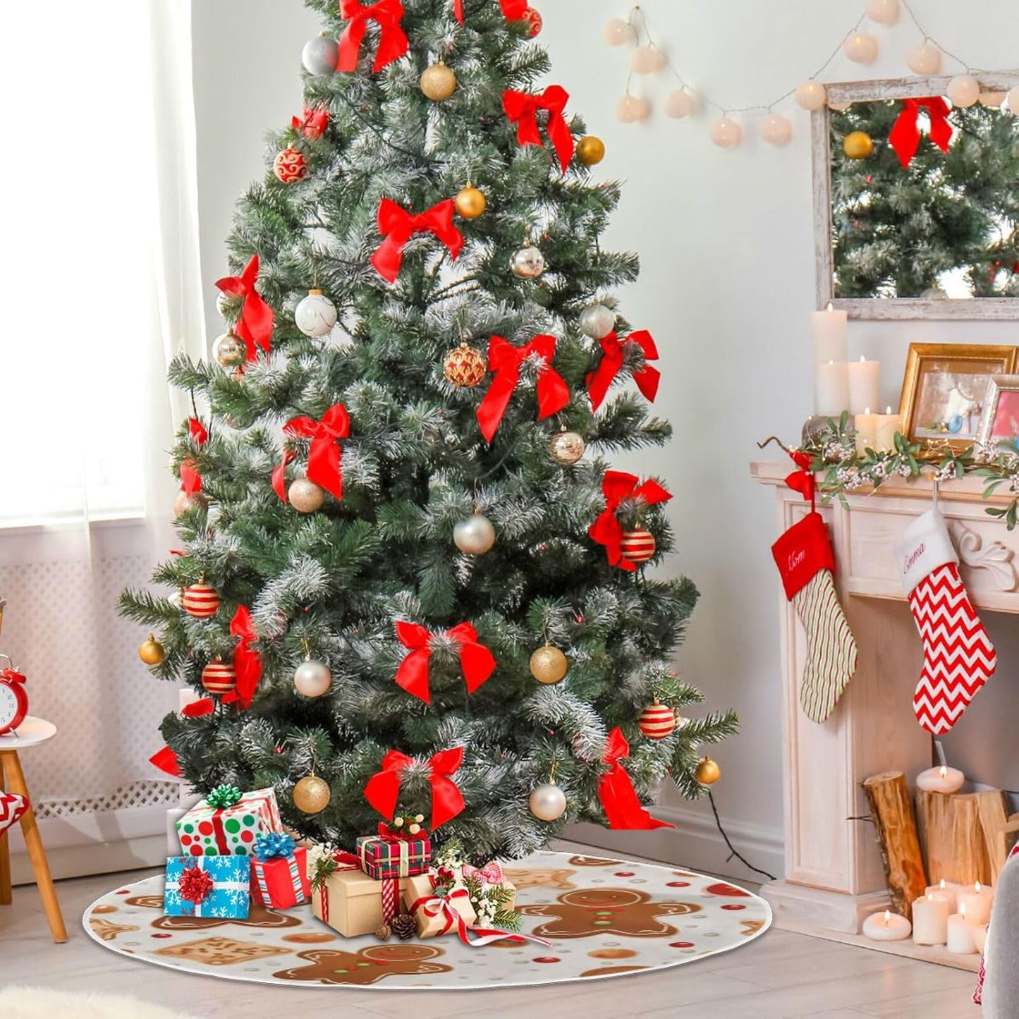 Gingerbread Christmas Tree Skirt - 36 Inch Xmas Tree Mat for New Year Party Decorations