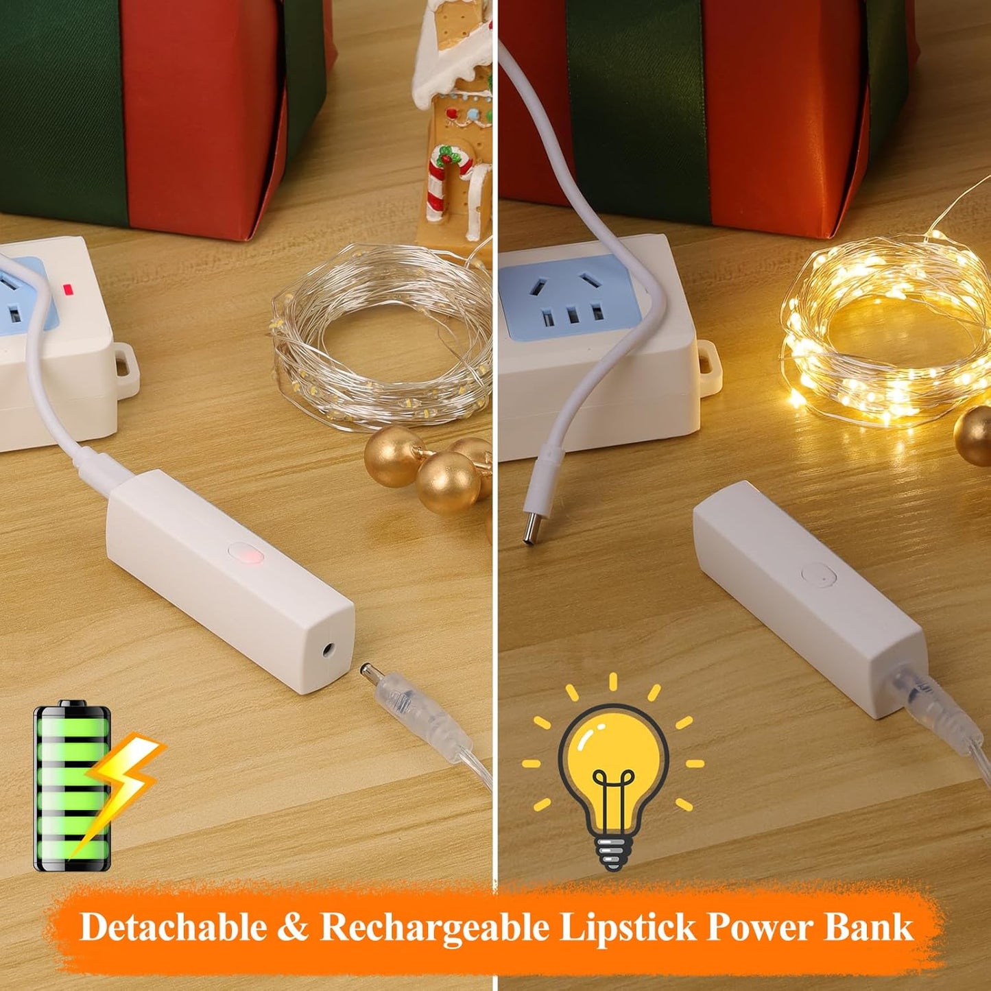 66FT(33*2) Lipstick Mini Fairy Lights Battery Operated, String Lights with Timer, LED Rechargeable Twinkle Lights for Bedroom, Christmas Decorations, Wedding, Vine, Centerpiece Table Decor Warm White