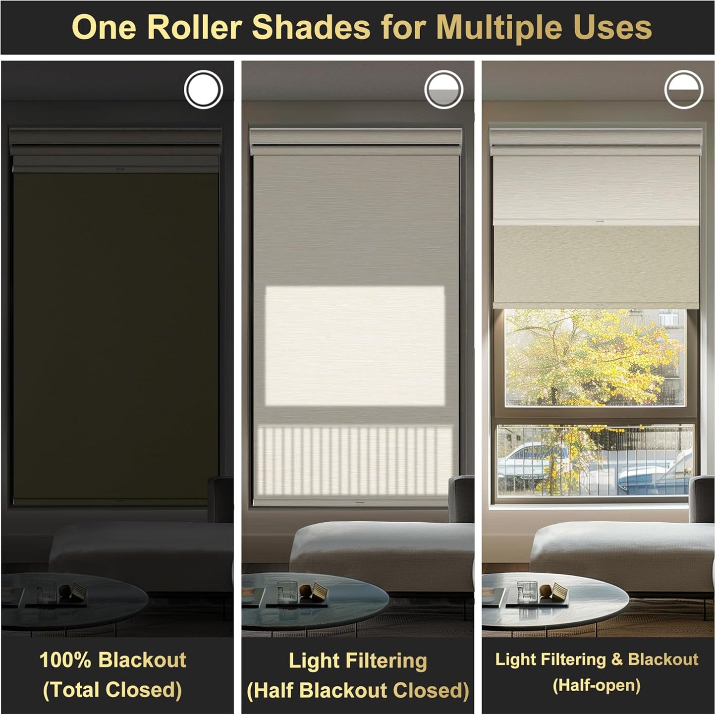 BERISSA Cordless Dual Roller Shades with Cassette Valance,Double Window Shades Blackout and Light Filtering Shades,Day and Night Roller Shades for Home Office Door.Striped Jacquard Beige.24 W x 56" H