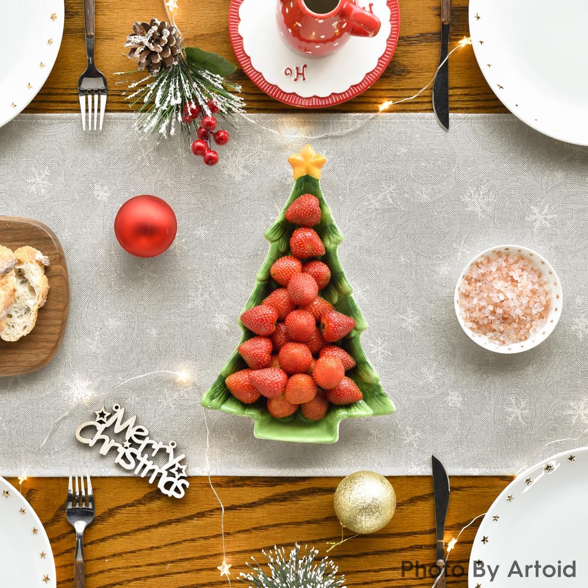 Artoid Mode Snowman Birds Trees Christmas Table Runner, Seasonal Silver Winter Holiday Kitchen Dining Table Decoration for Home Party Decor 13 x 36 Inch