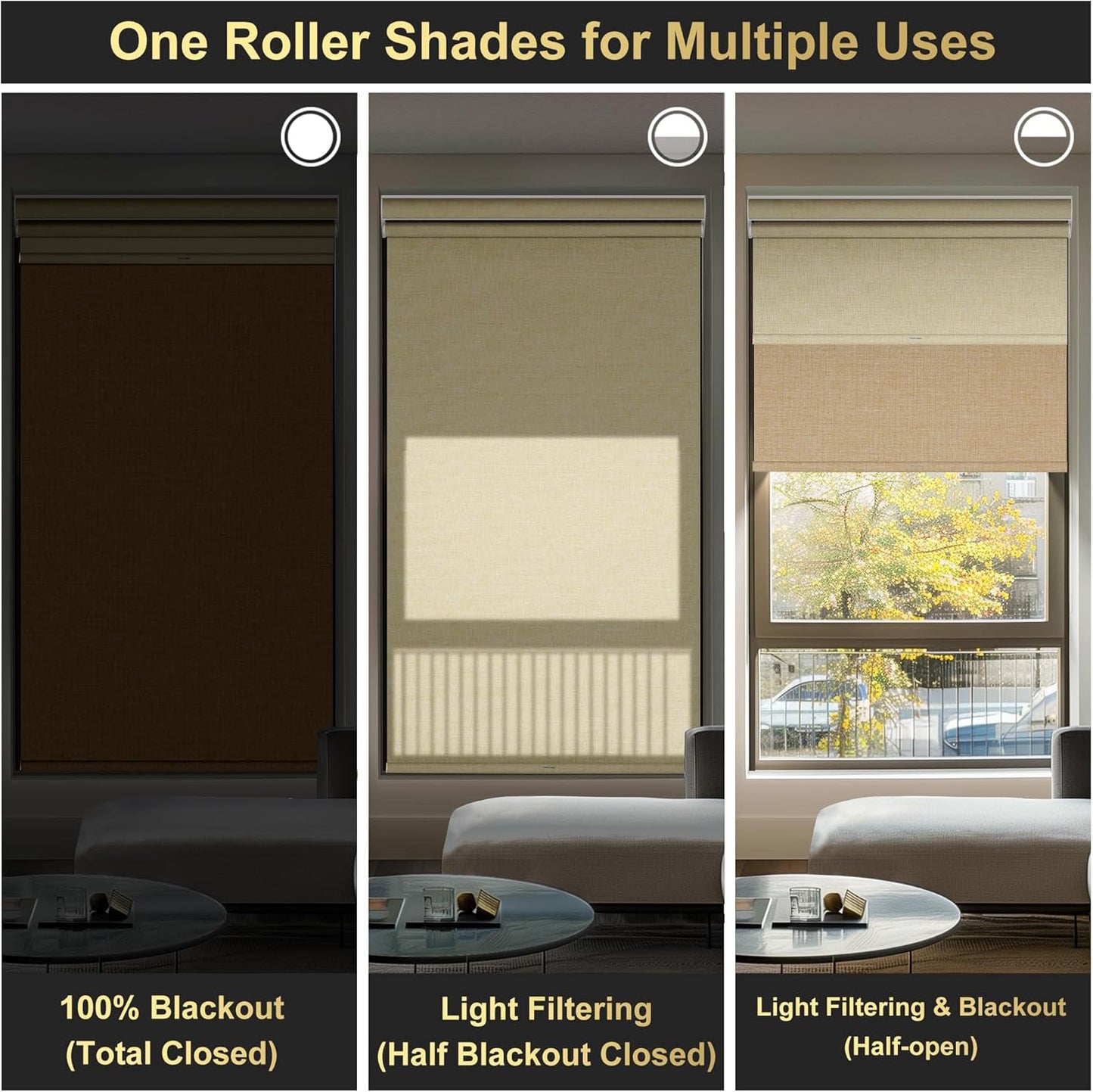 BERISSA Cordless Dual Roller Shades with Cassette Valance - Blackout & Light Filtering - Day & Night Shades - Linen Beige - 72 W x 86" H