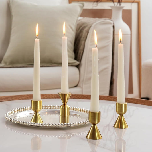 Candle Stick Candle Holder: Set of 4 Gold Aluminium Candlestick Holders - Brass Taper Candleholder for Fall Thanksgiving Christmas Table Fireplace Decoration