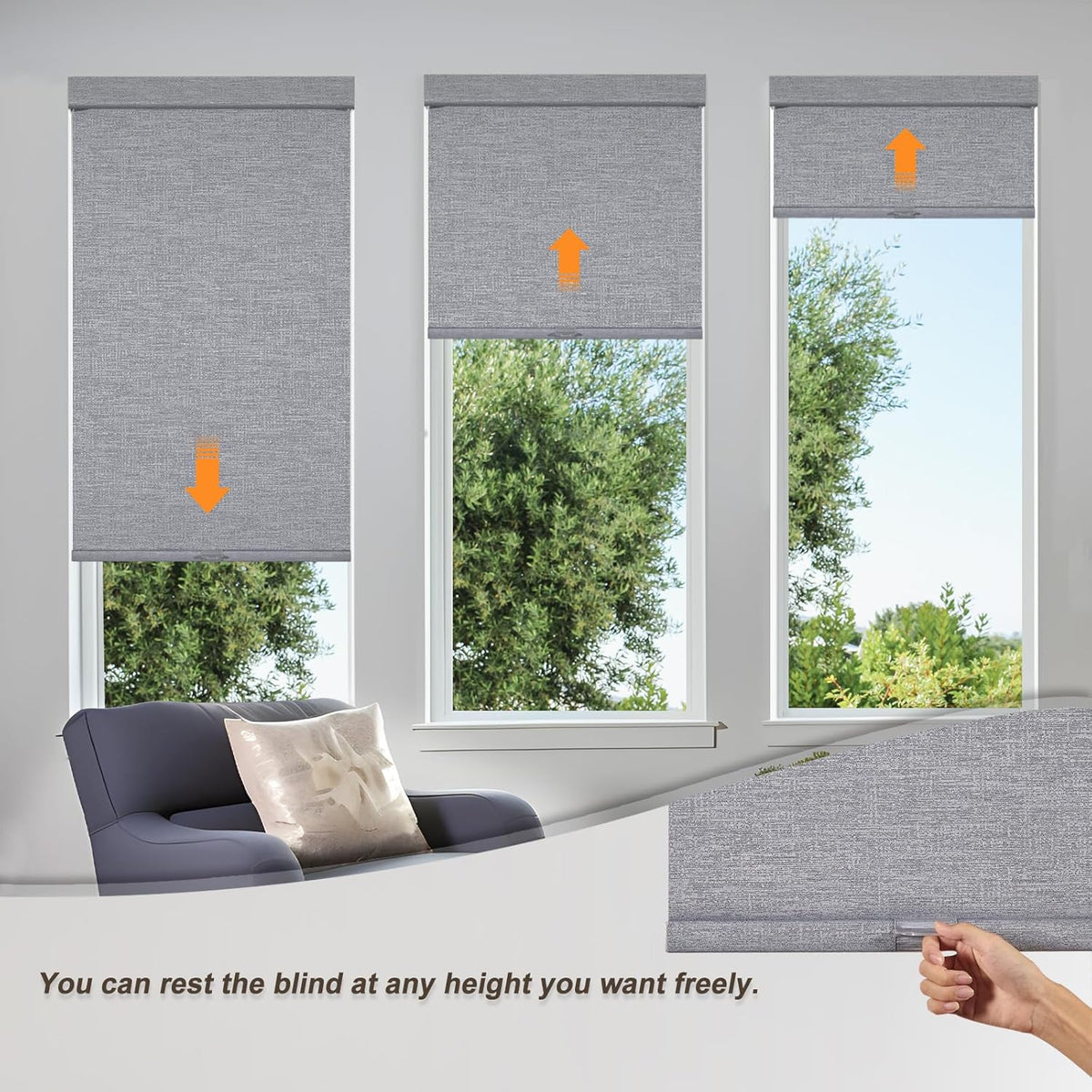 Persilux Blackout Roller Shades for Indoor Windows with Upgraded Cassette, Cordless Shades Window Blinds Pull Down for Doors, Easy to Install for Office/Living Room/Bedroom, Grey(32" W x 56" H)