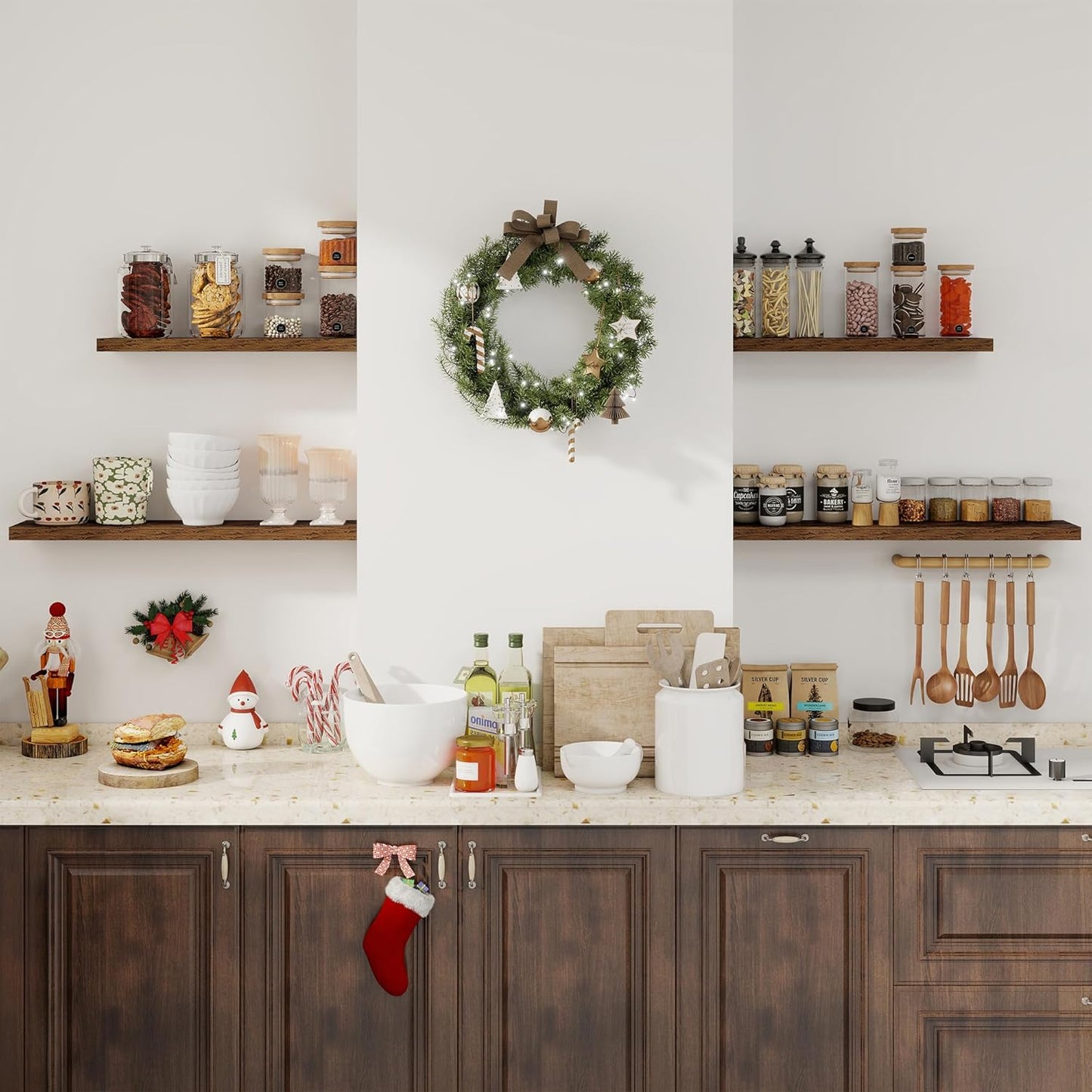 32” Rustic Floating Wall Shelves Set of 2 — Heavy Duty Wood Wall Shelves for Living Room, Kitchen, Bathroom &amp; Bedroom Storage