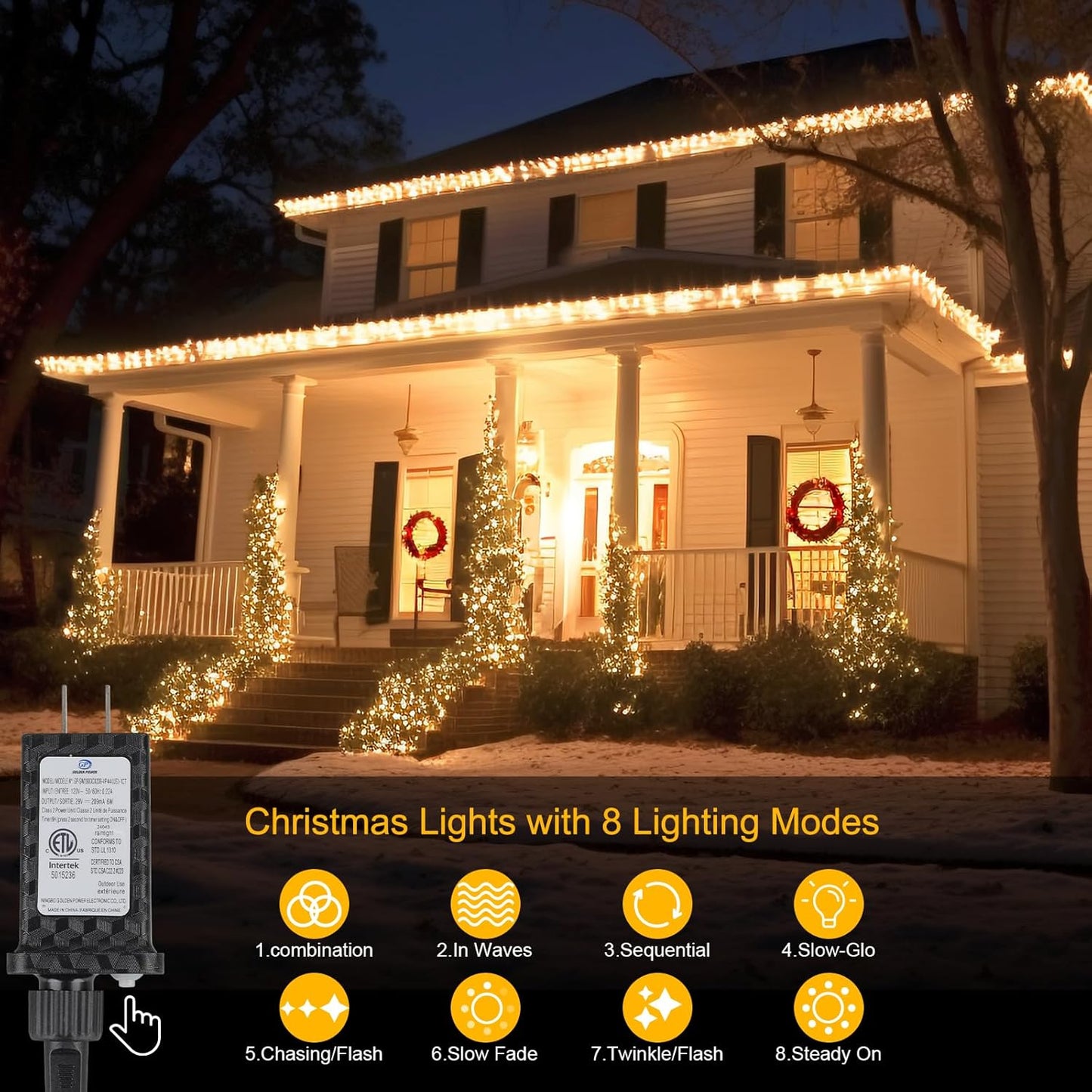 98.5FT 300 LED Christmas Lights Plug in,Warm White Waterproof Fairy Lights with Timer/8 Modes, Christmas Tree Lights Lighting Outdoor Indoor Garden Party Wedding Christmas Tree Decoration
