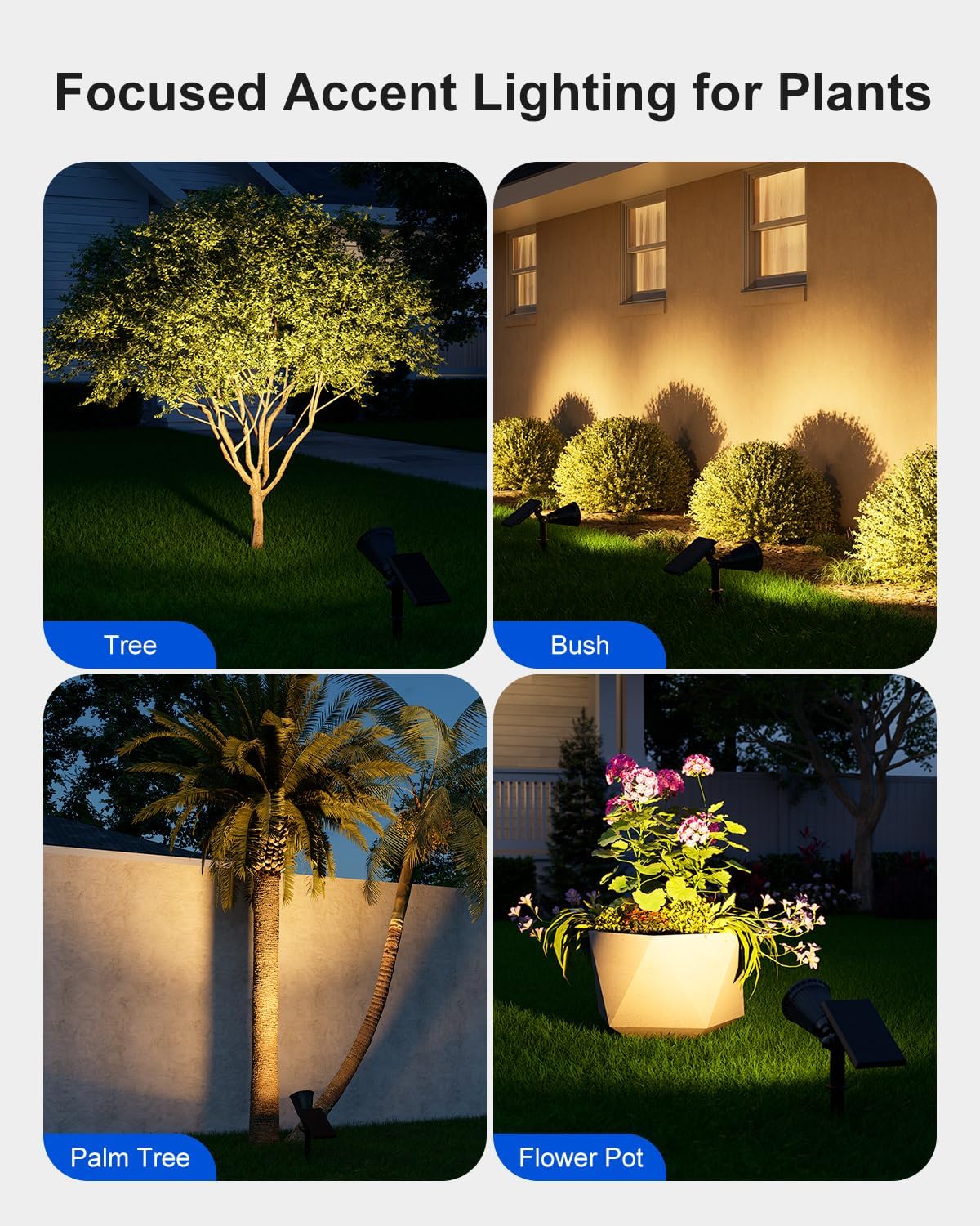 4 Pack Solar Spotlights Outdoor Waterproof for Tree, Statue, Flower, Mailbox, Bush, Wall, Bright LED Outside Landscape Flood Lights for Focus Uplighting Yard, Garden, Driveway, Walkway, House, Fence