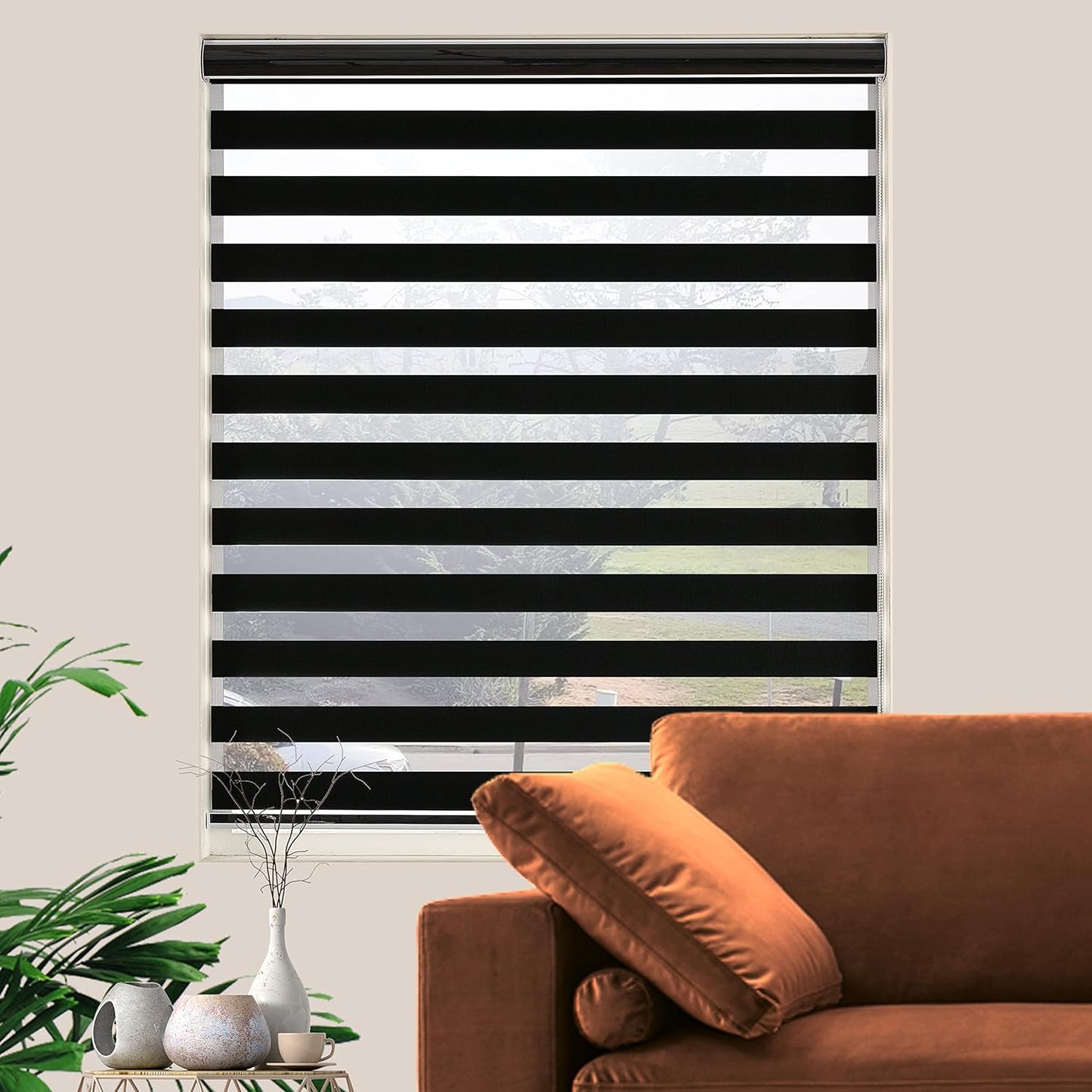 Blackout Zebra Blinds, Dual Layer Free-Stop, Room Darkening Zebra Shades, Blinds for Indoor Windows, Light Filtering Privacy Sheer Shade for Home(30" W X 72" H, Black)