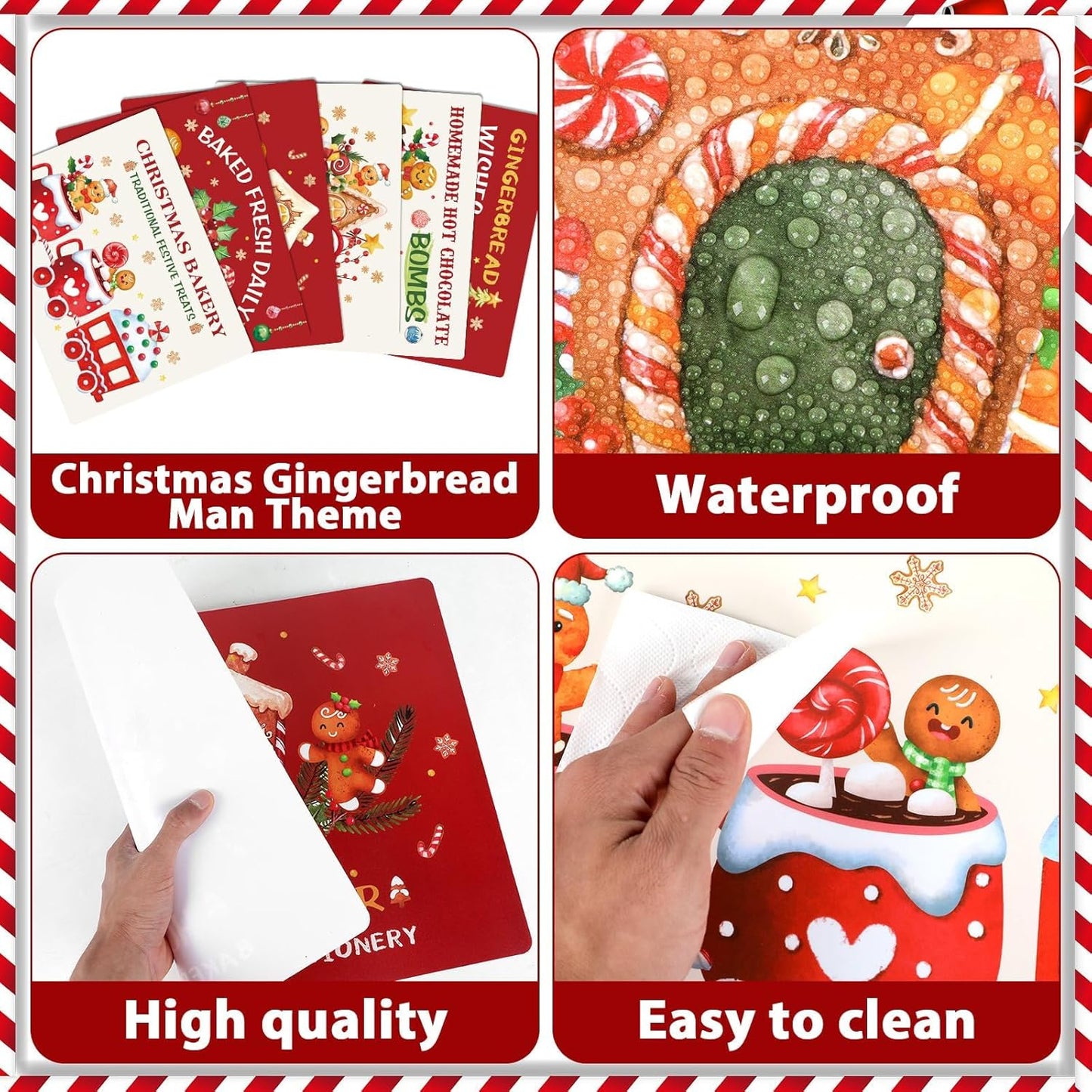 Gingerbread Christmas Placemats Set of 6 Gingerbread Candy Plastic Table Mats Hot Cocoa Place Mats Xmas Gnome Tree Washable Table Decoration for Indoor Outdoor Party Kitchen Dining