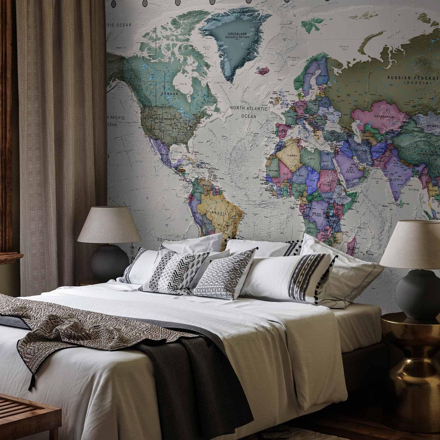 artgeist Wall Mural World Map 173x124 in - Peel and Stick Self-Adhesive Wallpaper Removable Large Sticker Foil Wall Decor Print Picture Image Design Map of The World k-A-0380-a-a