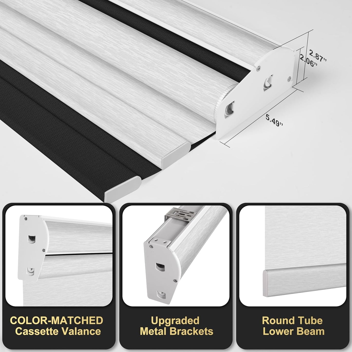 BERISSA Cordless Dual Roller Shades with Cassette Valance,Double Window Shades Blackout and Light Filtering Shades,Day and Night Roller Shades for Home Office Door.Linen Black and White.72 W x 64" H