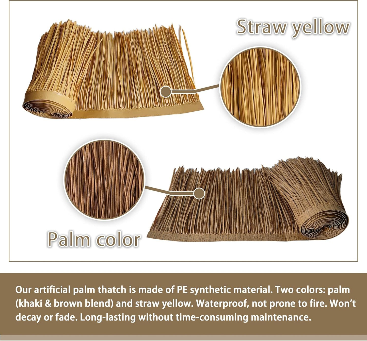 Premium Mexican Style Artificial Palm Thatch Roof Rolls. 5 Lengths, 2 Colors. Waterproof. Easy Install. Ideal for Tiki Bars, Parties, Gardens & Fences (10ft x 16in - Palm Color Thatch)