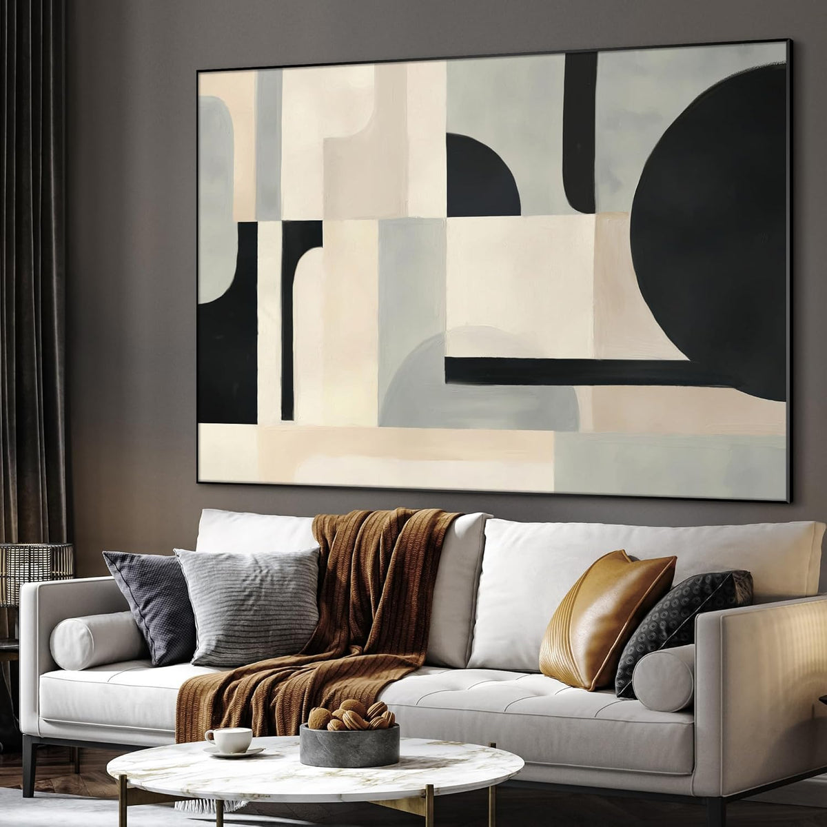 SIGNWIN 36"x46" Extra Large Framed Wall Art Modern Neutral Abstract Geometric in Black and Beige, Clean Minimalist Design for Home Living Room Bedroom Decor (Frame Assembly Required)