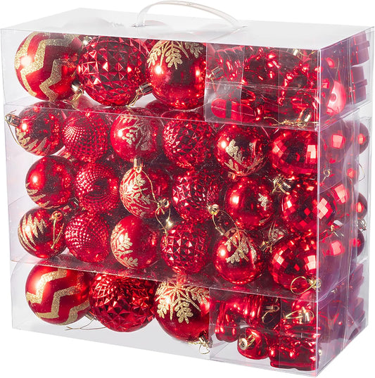 116Pcs Red Christmas Ball Ornaments Set, Shatterproof Christmas Hanging Decoration Set with Gift Box, Assorted Decorative Baubles Set for Xmas Tree/Home/Wedding/Party/Holiday (Red)