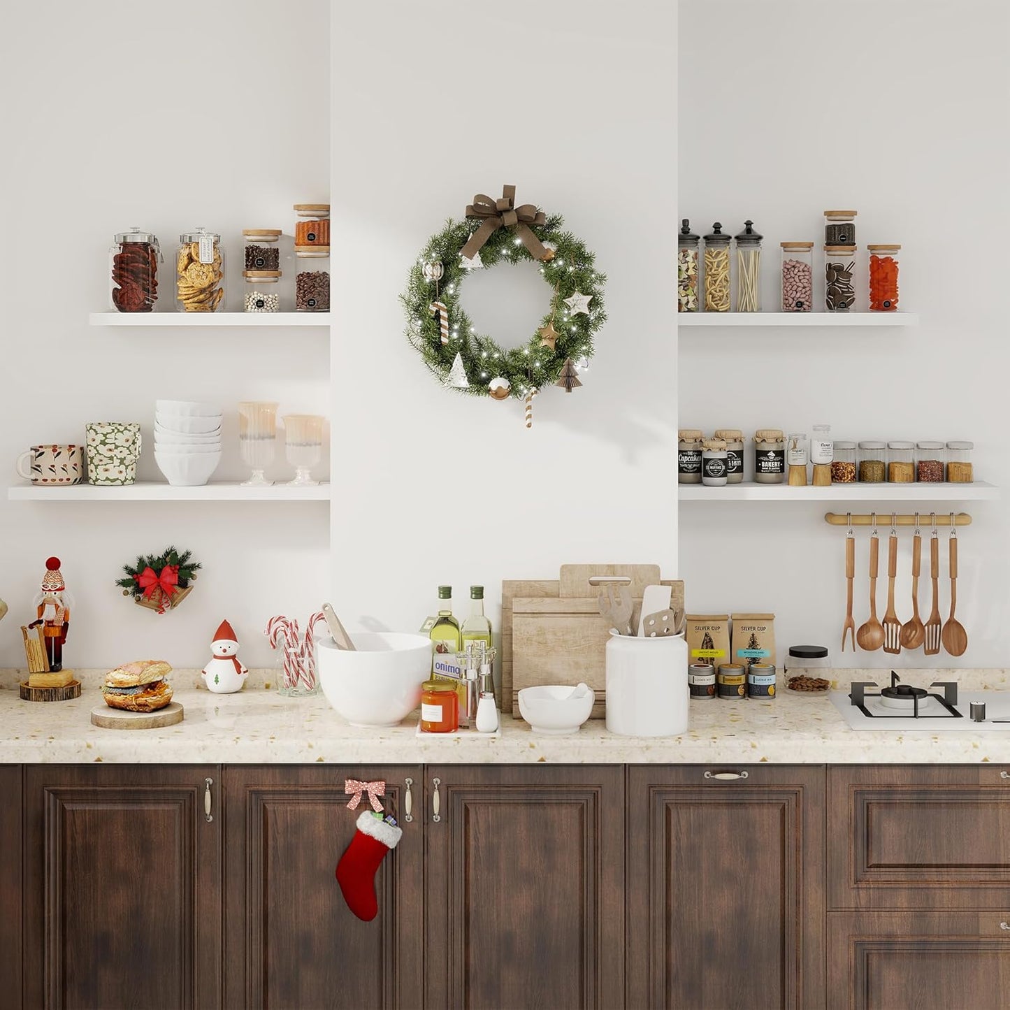 Fun Memories 32” Floating Wall Shelves Set of 2 — Modern Wood Picture Ledge Shelves for Living Room, Bedroom & Kitchen Storage