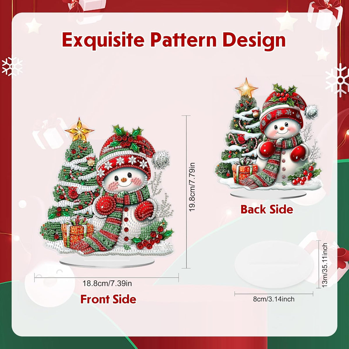 MEIYUDA Christmas Diamond Art Tabletop Kits, Christmas Tree and Snowman Diamond Art Painting Desktop Ornaments for Adult, DIY Special Shaped Crystal Desk Placement Ornament for Home Decor