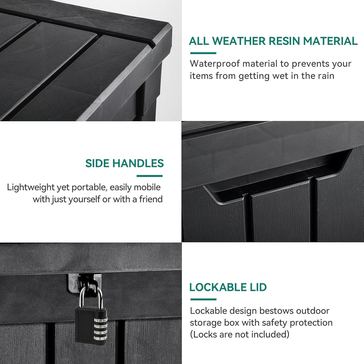 YITAHOME Deck Box, 51 Gallon Weatherproof Outdoor Storage Container for Patio Cushions, Pool Supplies, Garden Tools, Lockable Lid and Side Handles, Black
