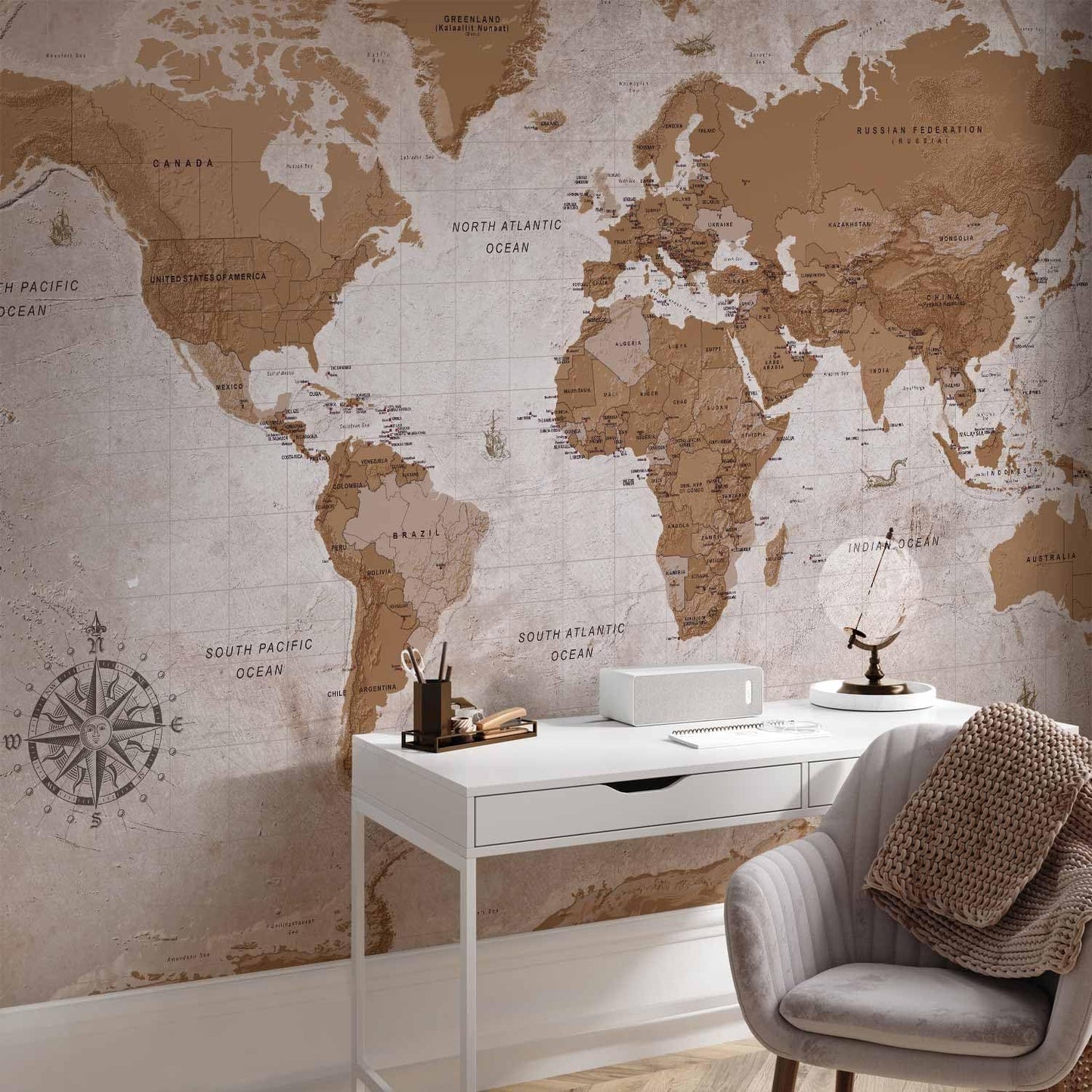 artgeist Wall Mural World Map 157x110 in - XXL Non-Woven Wallpaper Fleece Wall Decor Photo Print Picture Image Design Home Map of The World k-A-0108-a-a