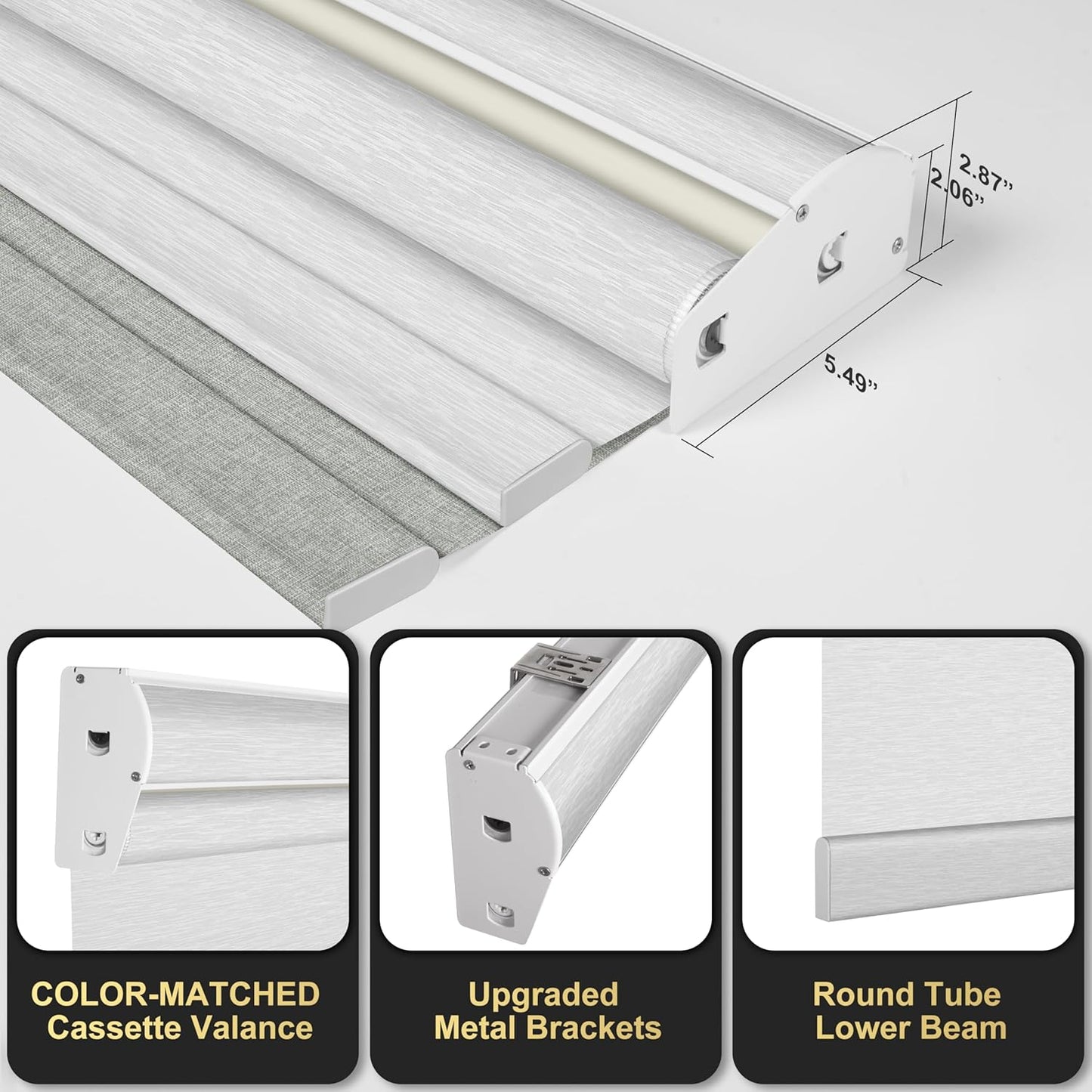 BERISSA Cordless Dual Roller Shades with Cassette Valance, Double Window Shades - Blackout and Light Filtering, Day and Night for Home Office Door. Linen Grey and White. 49 W x 72" H