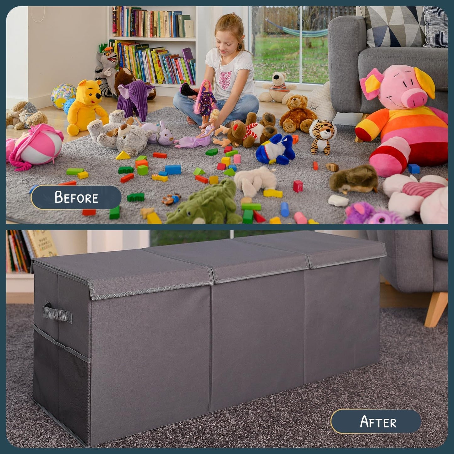 Extra Large Toy Storage Organizer with Lid - Sturdy, Collapsible Toy Chest Storage Box Design - Toys Bin with Dividers for Kids, Nursery, Bedroom, Playroom 37"x16"x14"
