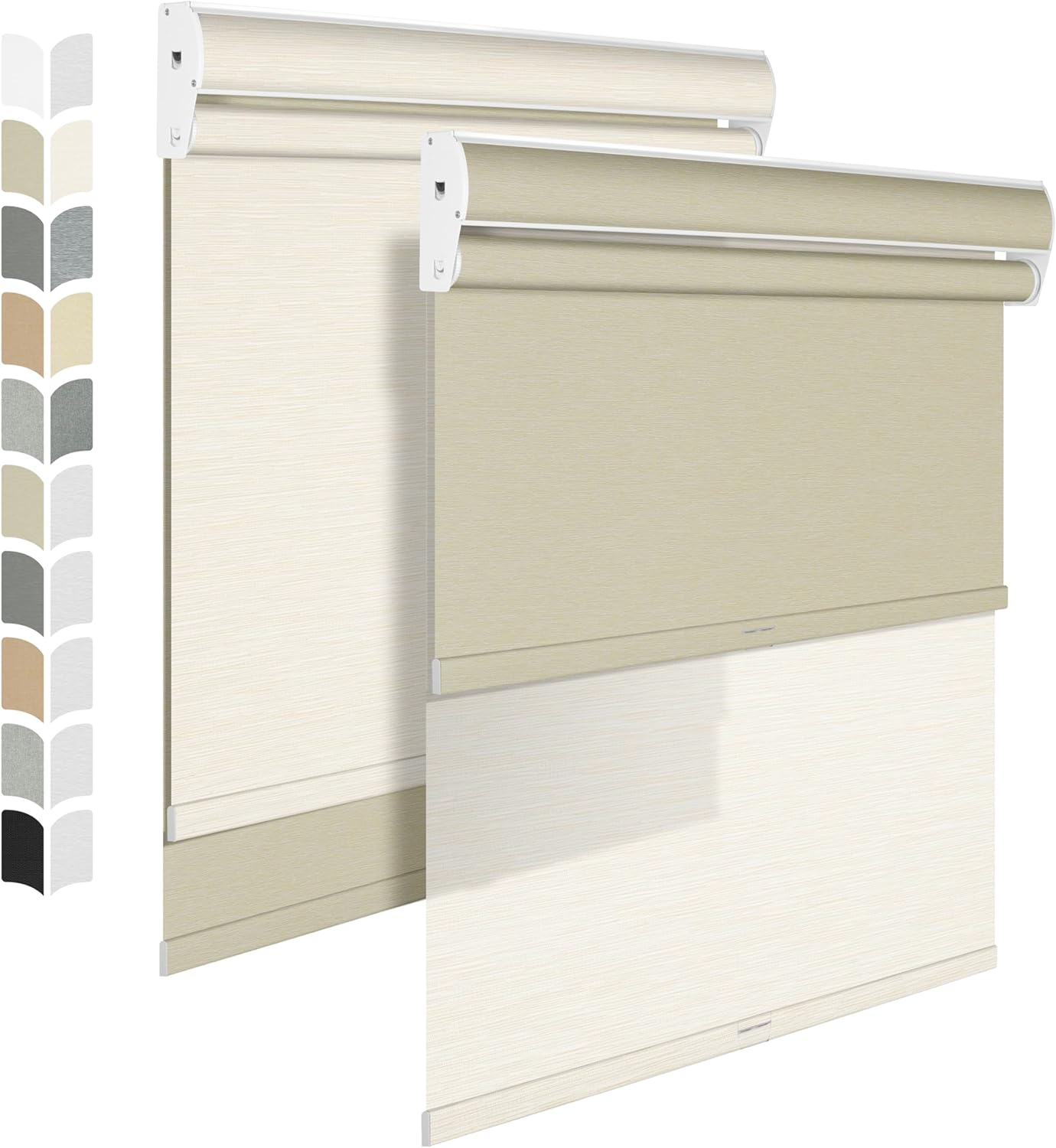 BERISSA Cordless Dual Roller Shades with Cassette Valance, Blackout & Light Filtering, Day & Night for Home Office Door. Striped Jacquard Beige. 41 W x 36" H