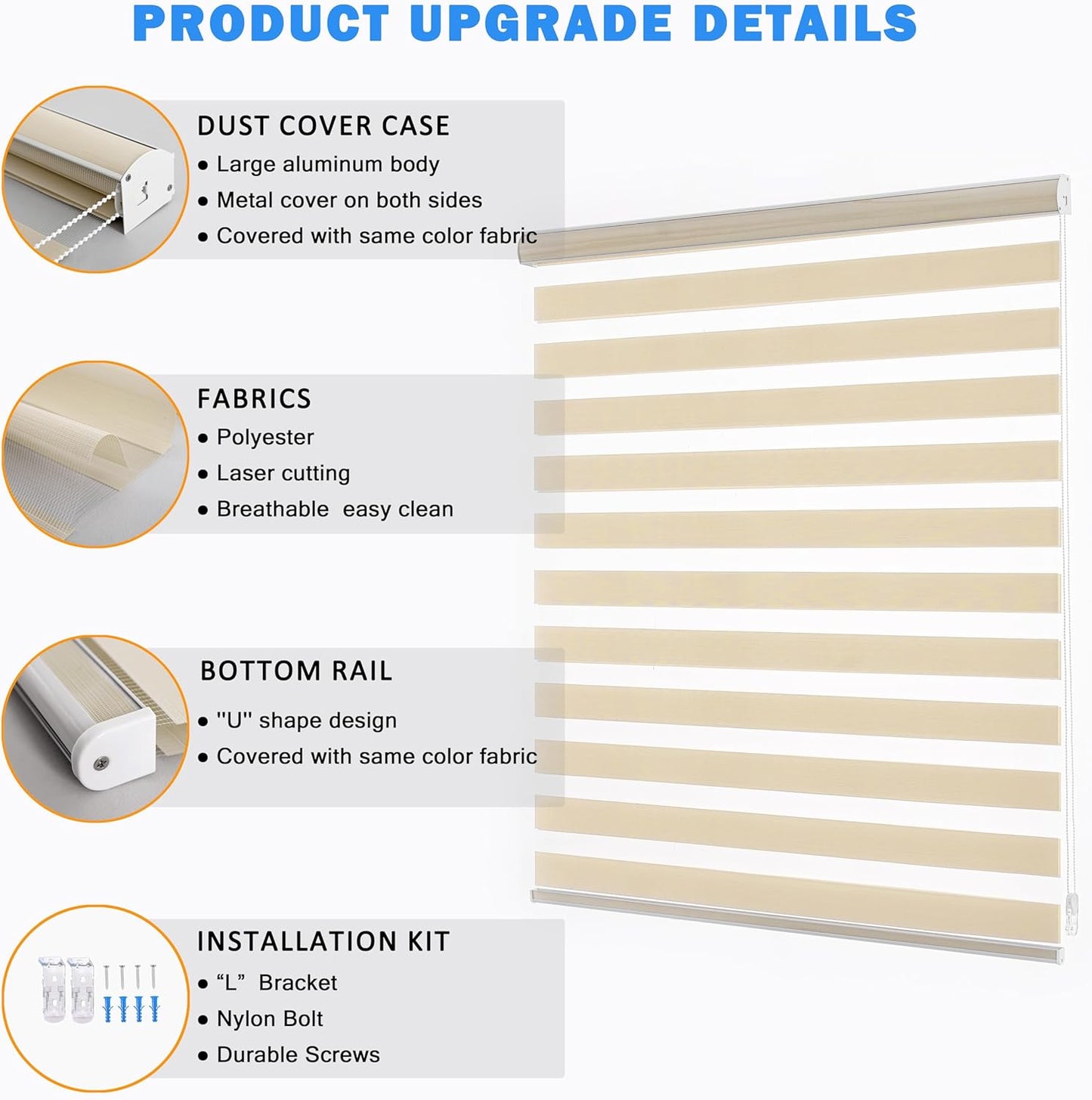 Custom Zebra Blinds for Windows Light Filtering Dual-Layer Window Shades for Privacy Free-Stop Sheer Shades Roller Blinds for Indoor Windows(19" W X 72" H, Cream)