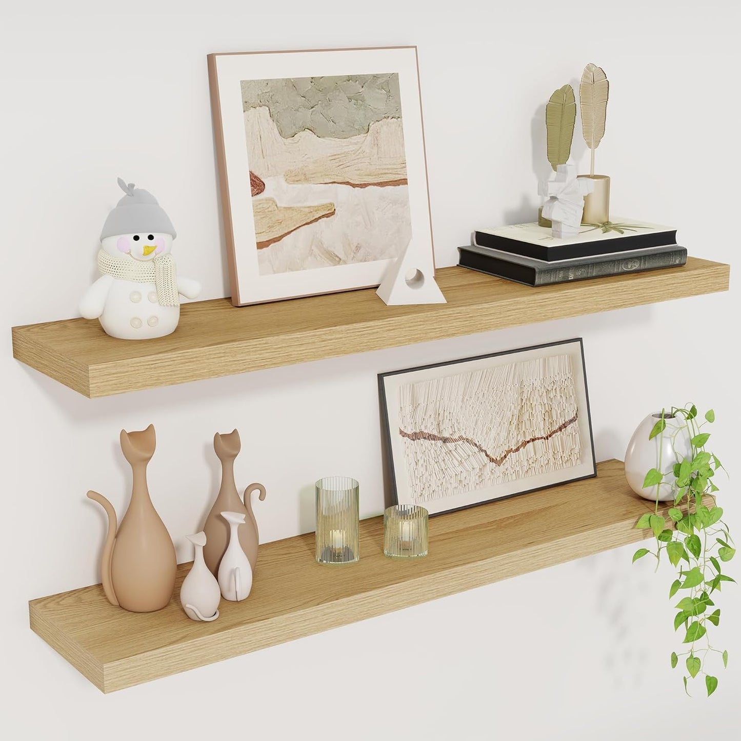 Fun Memories 30” Floating Shelves Set of 2, Rustic Wood Wall Shelves with Invisible Brackets for Living Room Bedroom Kitchen Storage