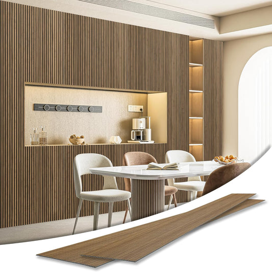Art3d 4-Pack Glue-On Fine Bar Wainscoting Panel for Interior Wall Decor - 104 x 12 Inch Polystyrene Ultralight Slim Slat Wall Panels for Living Room Bedroom, Rosewood