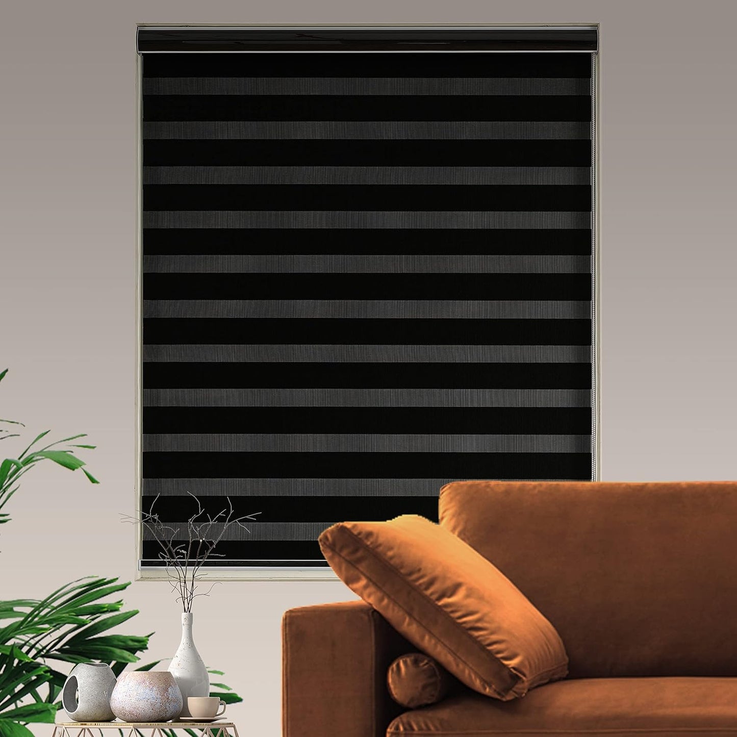 Blackout Zebra Blinds, Dual Layer Free-Stop, Room Darkening Zebra Shades, Blinds for Indoor Windows, Light Filtering Privacy Sheer Shade for Home(36" W X 72" H, Black)