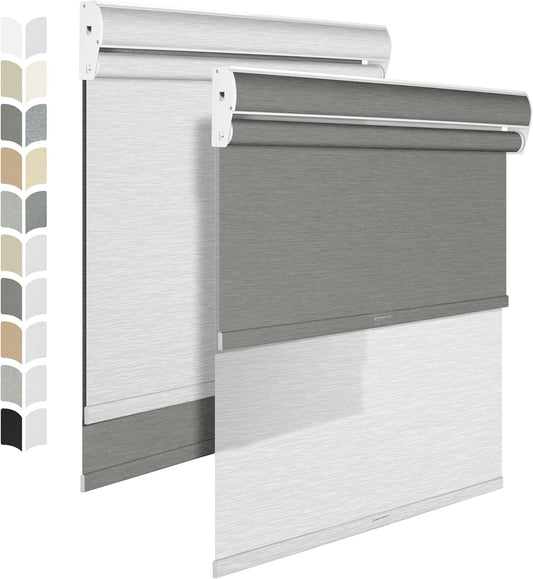 BERISSA Cordless Dual Roller Shades with Cassette Valance - Double Window Shades - Blackout and Light Filtering - Day and Night - 36 W x 86" H