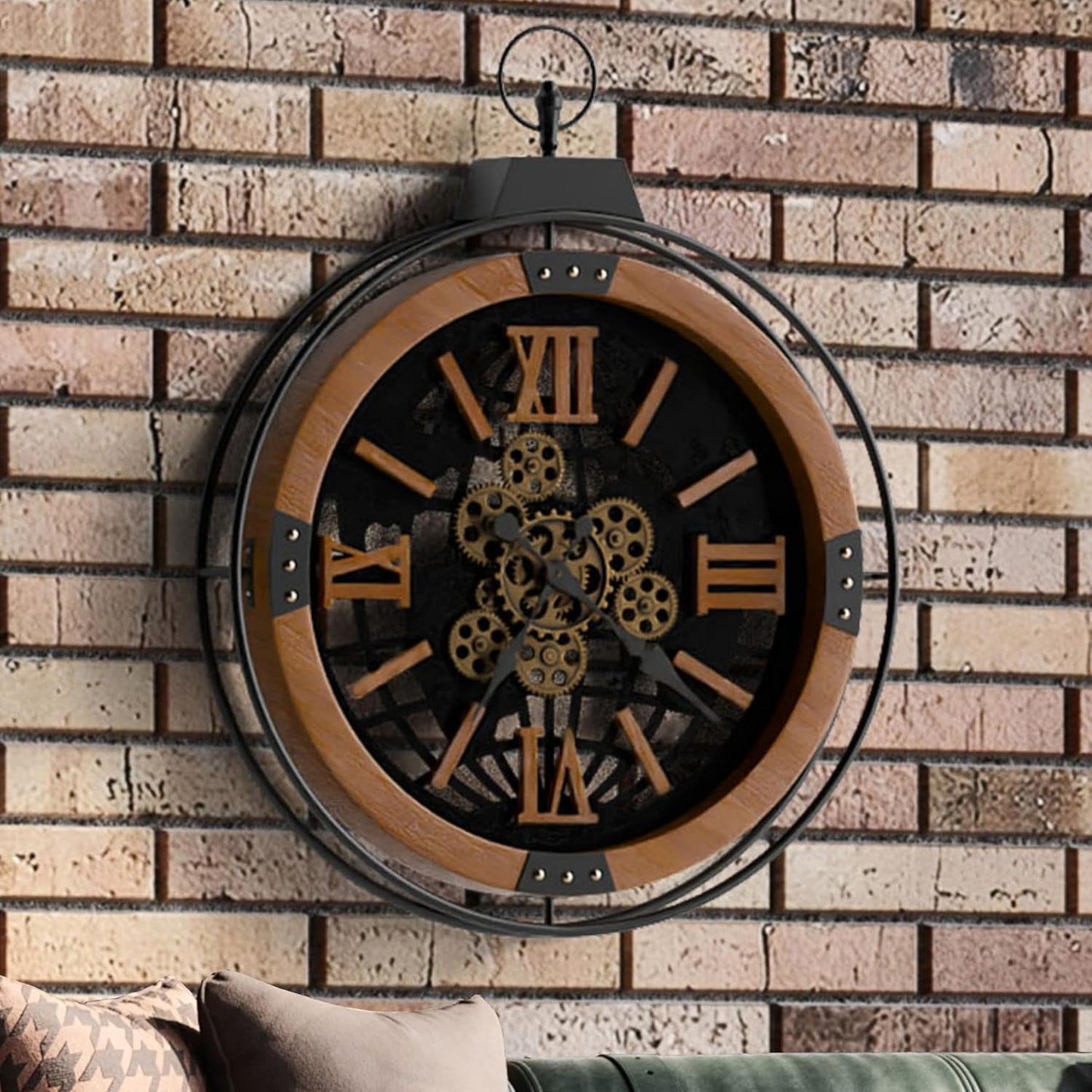Rustic Farmhouse Gear Wall Clock – Vintage Iron Frame (24”)