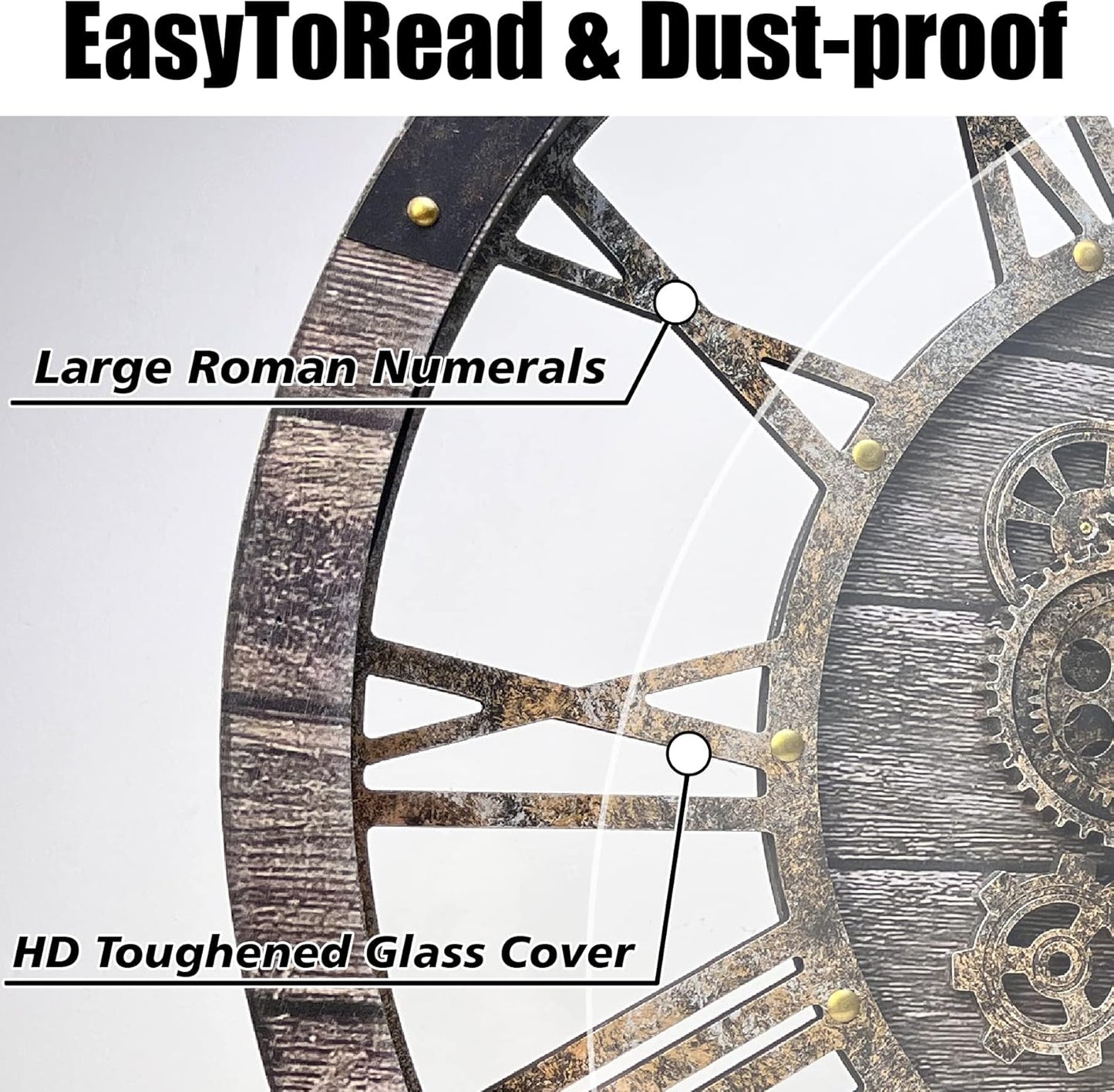 Extra Large Silent Gear Wall Clock 36” — Vintage Industrial Statement Timepiece for Calm Spaces