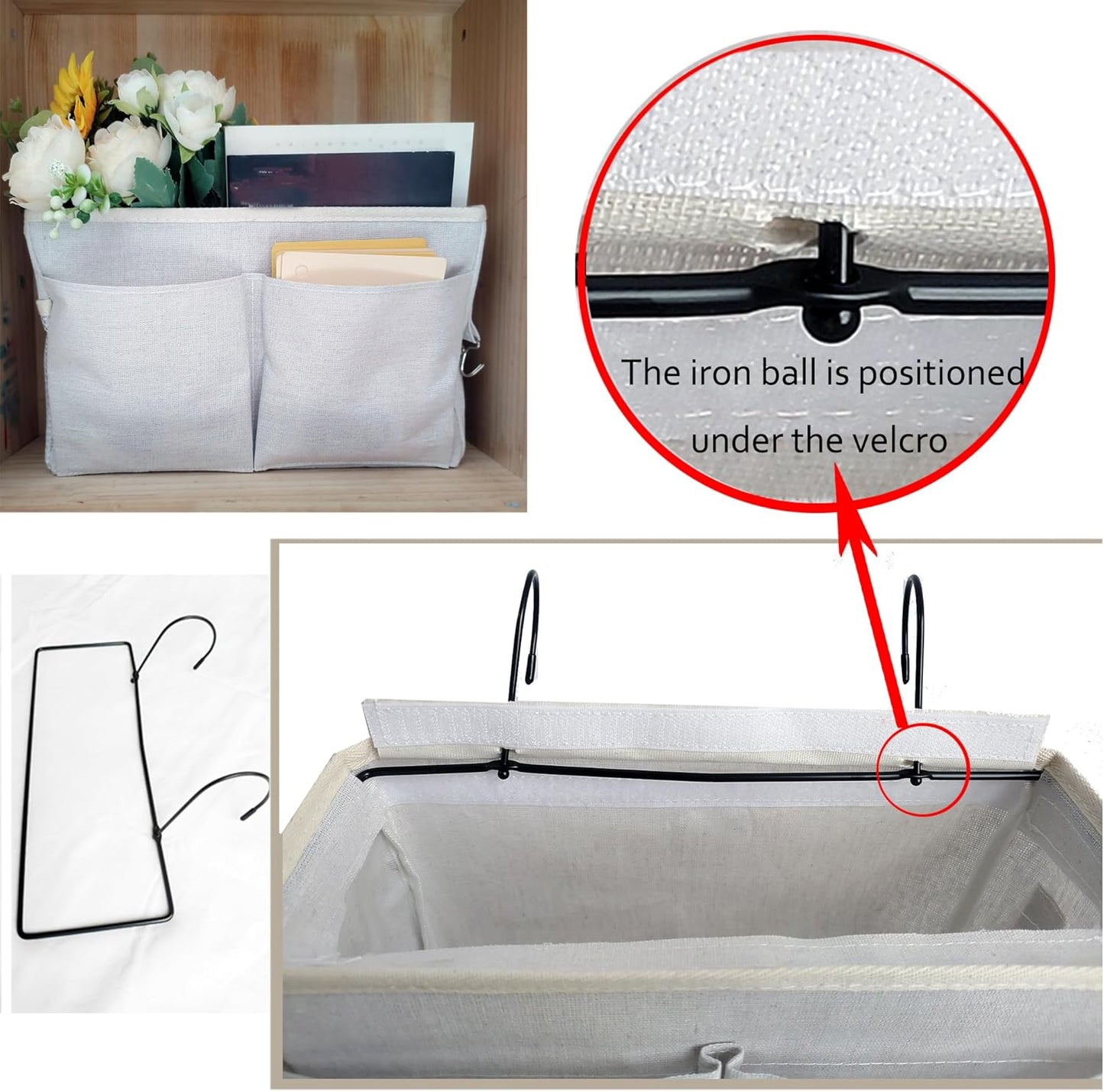 2-Pack Bedside Caddy, Bedside Hanging Storage Organizer for College Dorm Beds, Bunk Beds and Hospital Beds Rails, The Hanging Basket Can be Placed Magazine, Books, Phones,kettle, Glasses (Grey)